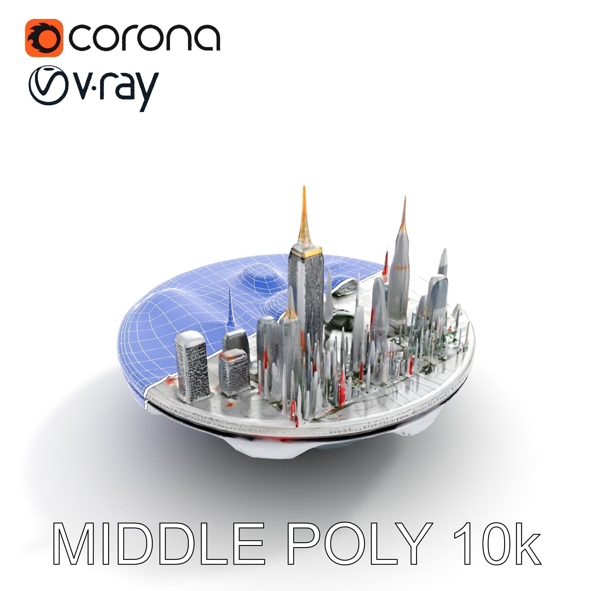 Futuristic Floating City Model Pack Low-poly 3D model_33