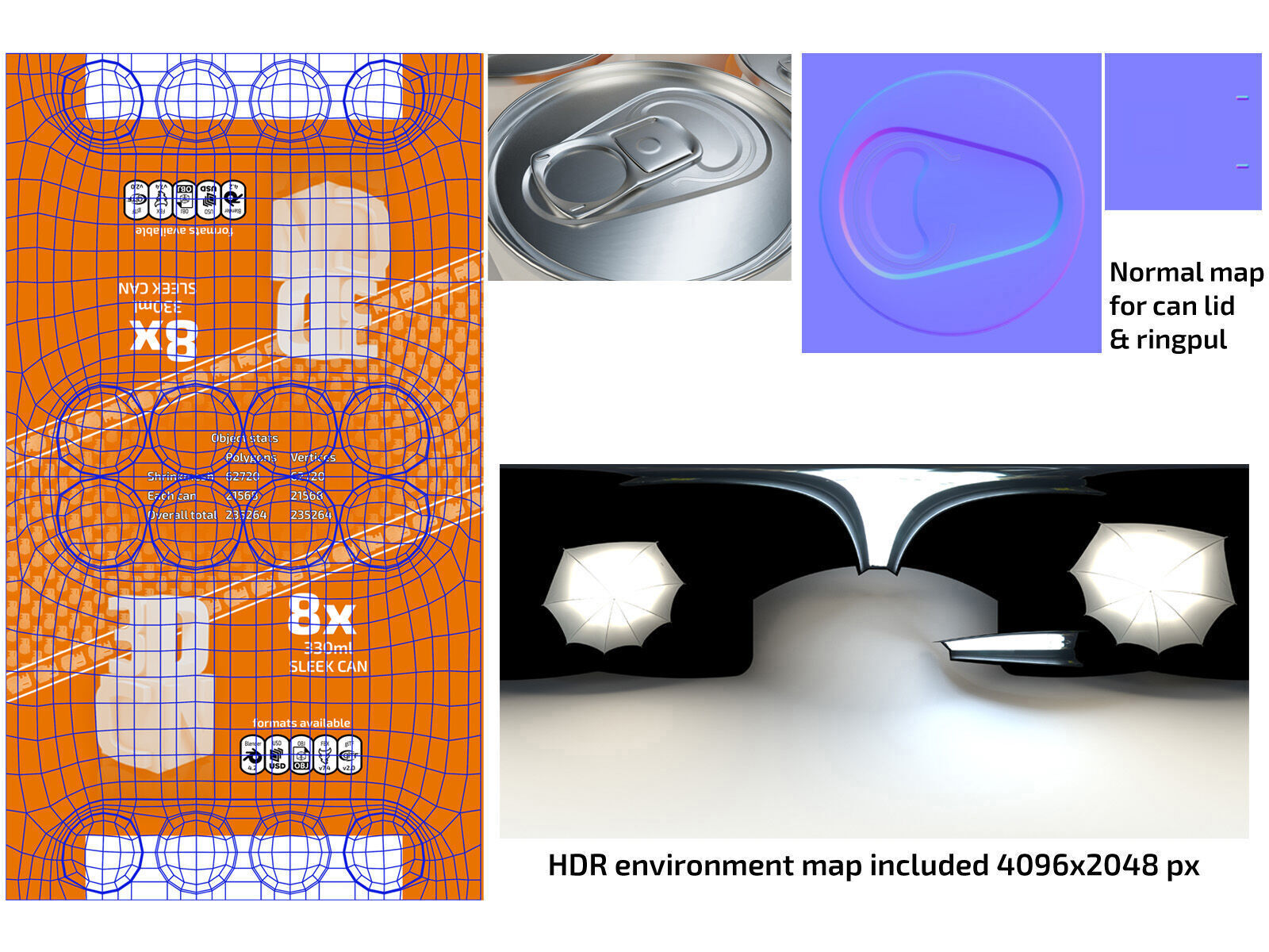 8 pack 330ml Sleek shrinkwrapped beverage cans 3D model_16