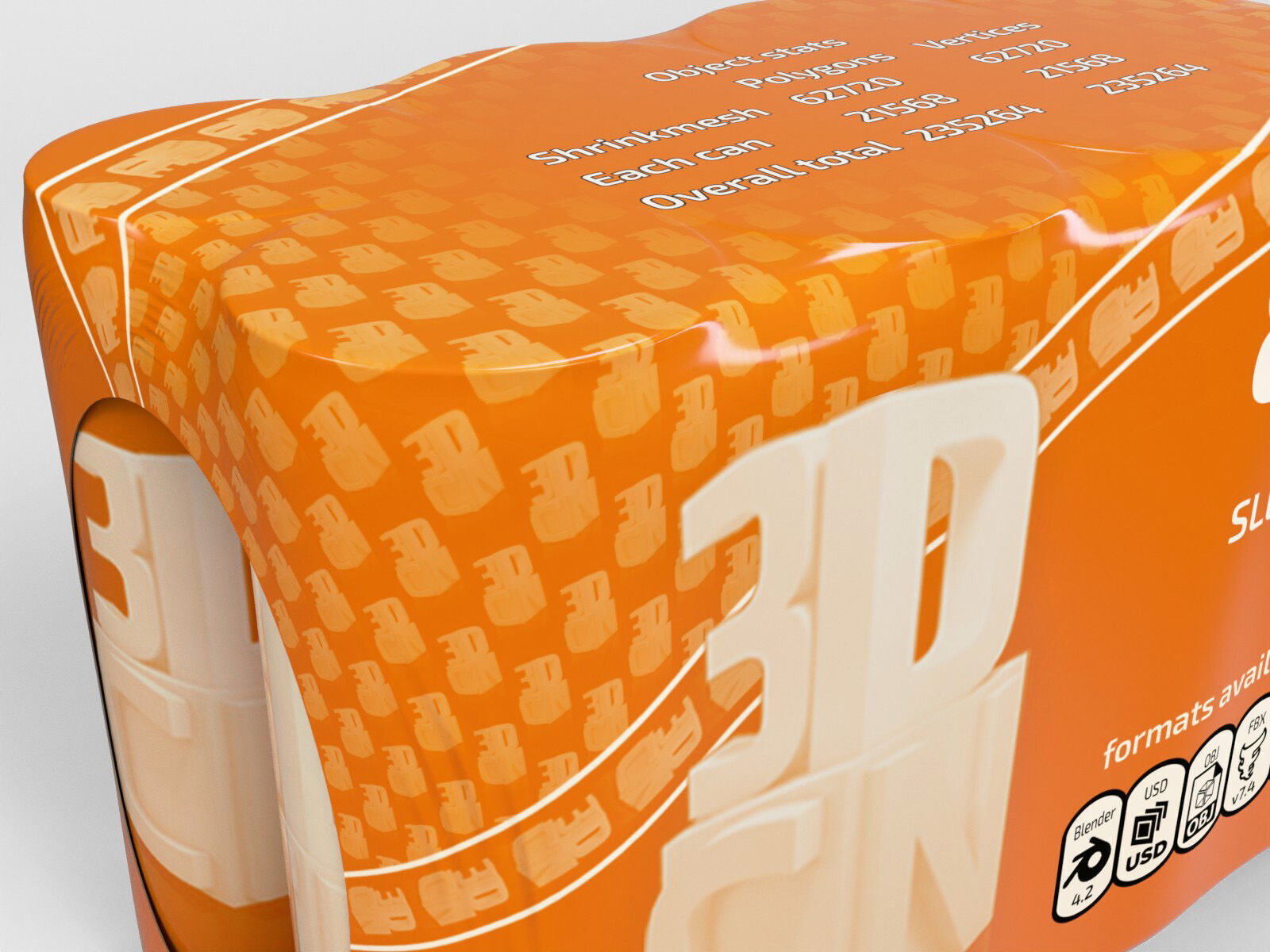 8 pack 330ml Sleek shrinkwrapped beverage cans 3D model_6