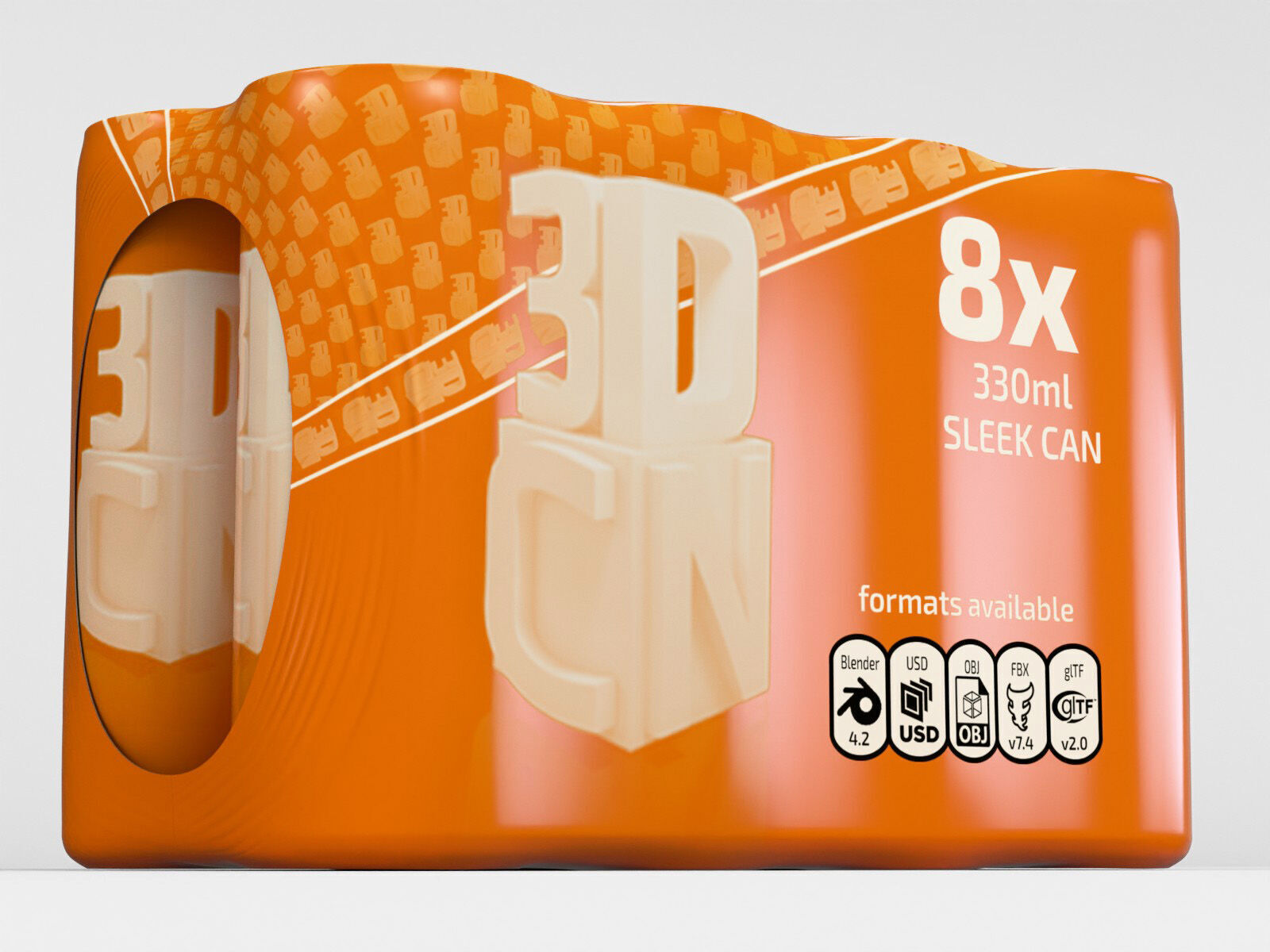 8 pack 330ml Sleek shrinkwrapped beverage cans 3D model_8