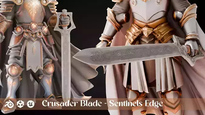 Stylized Sword - Crusader Blade Sentinels Edge - Game Ready
