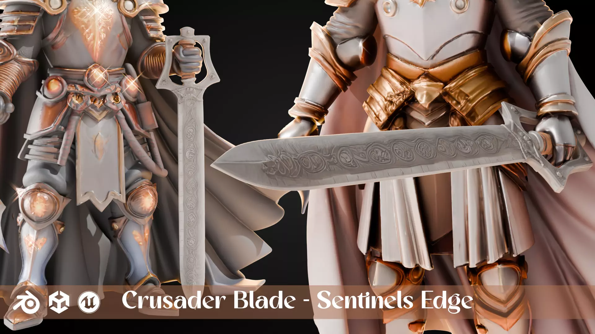 Stylized Sword - Crusader Blade Sentinels Edge - Game Ready 3D model_0
