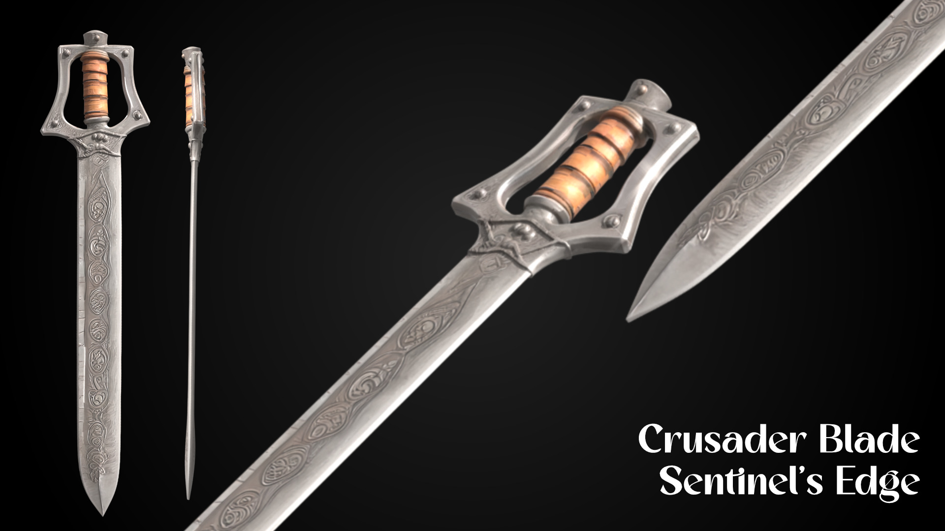 Stylized Sword - Crusader Blade Sentinels Edge - Game Ready 3D model_5