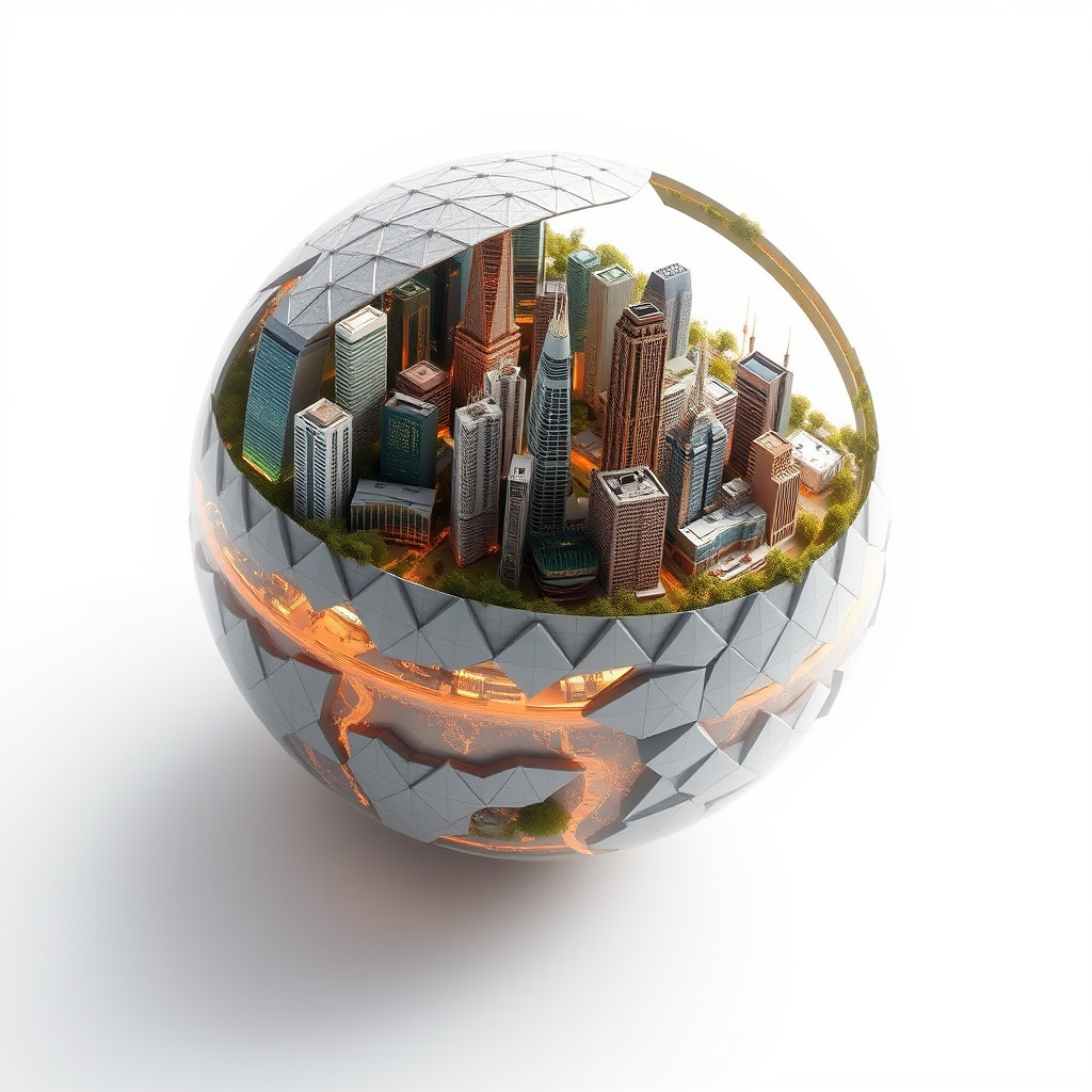 Futuristic City in Sphere Model Pack Low-poly 3D model_3