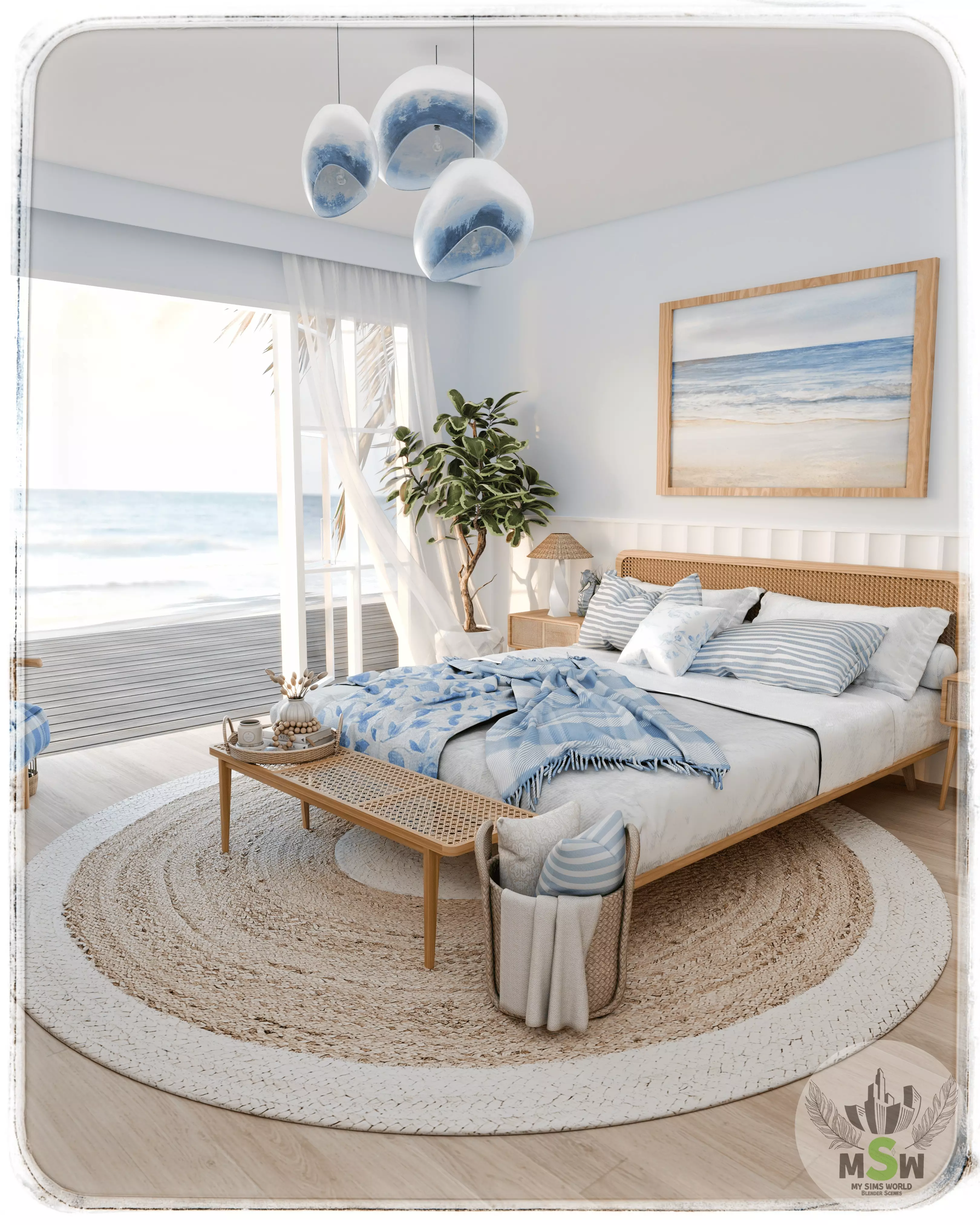 Coastal Bedroom Blender Scene 3D model_0