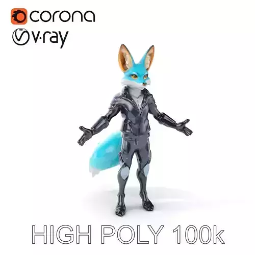 Azure Fox Warrior in Tactical Gear with Cyberpunk Elements Low-poly 3D model
