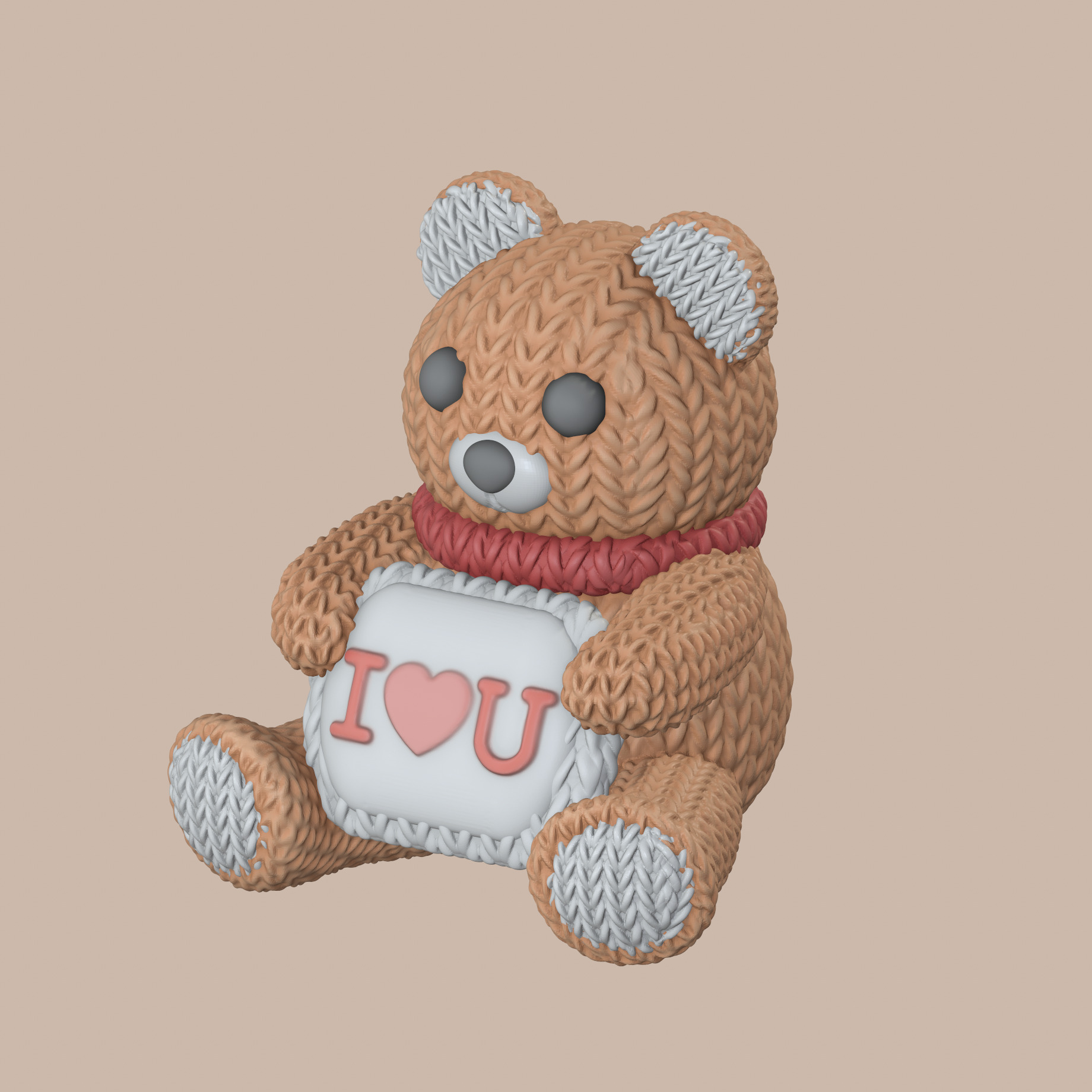 Knitted Teddy Bear with ILOVEU Sign 3D print model_2
