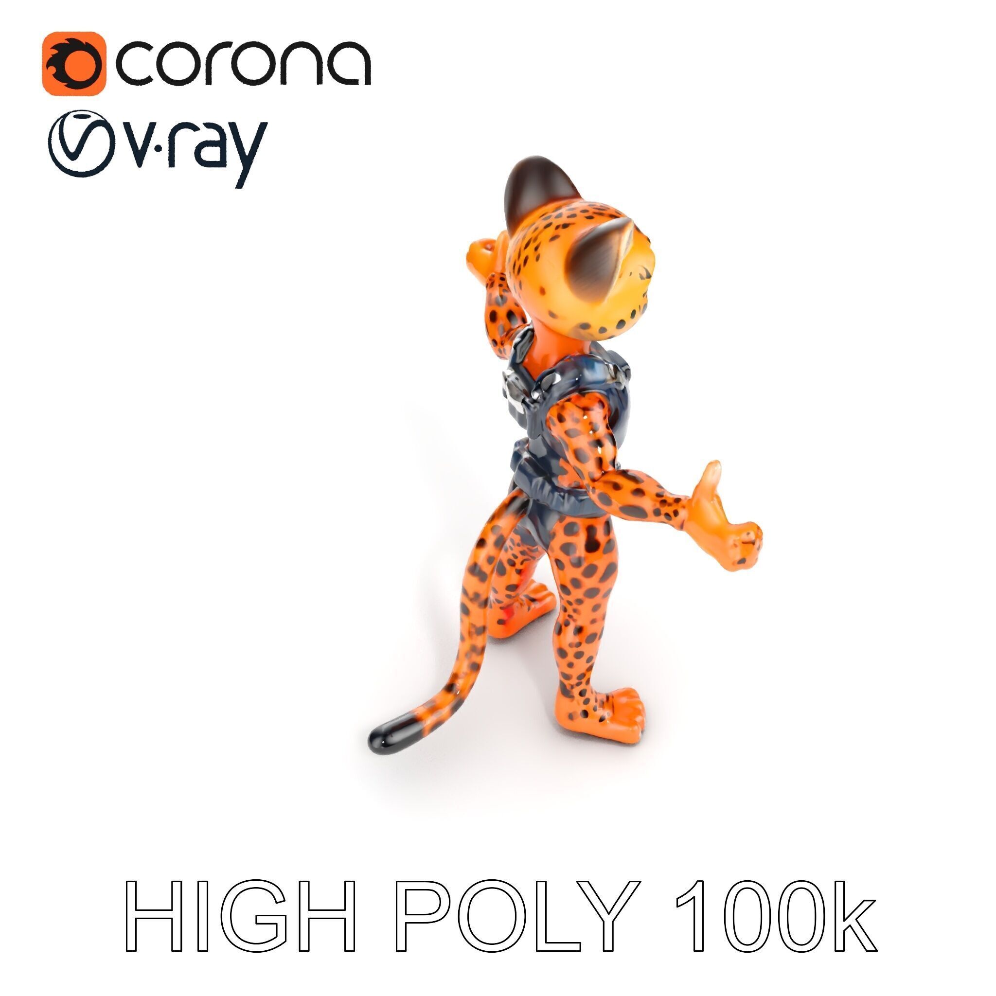 Cheetah Warrior Character Model with Armor and Blue Eyes Low-poly 3D model_34