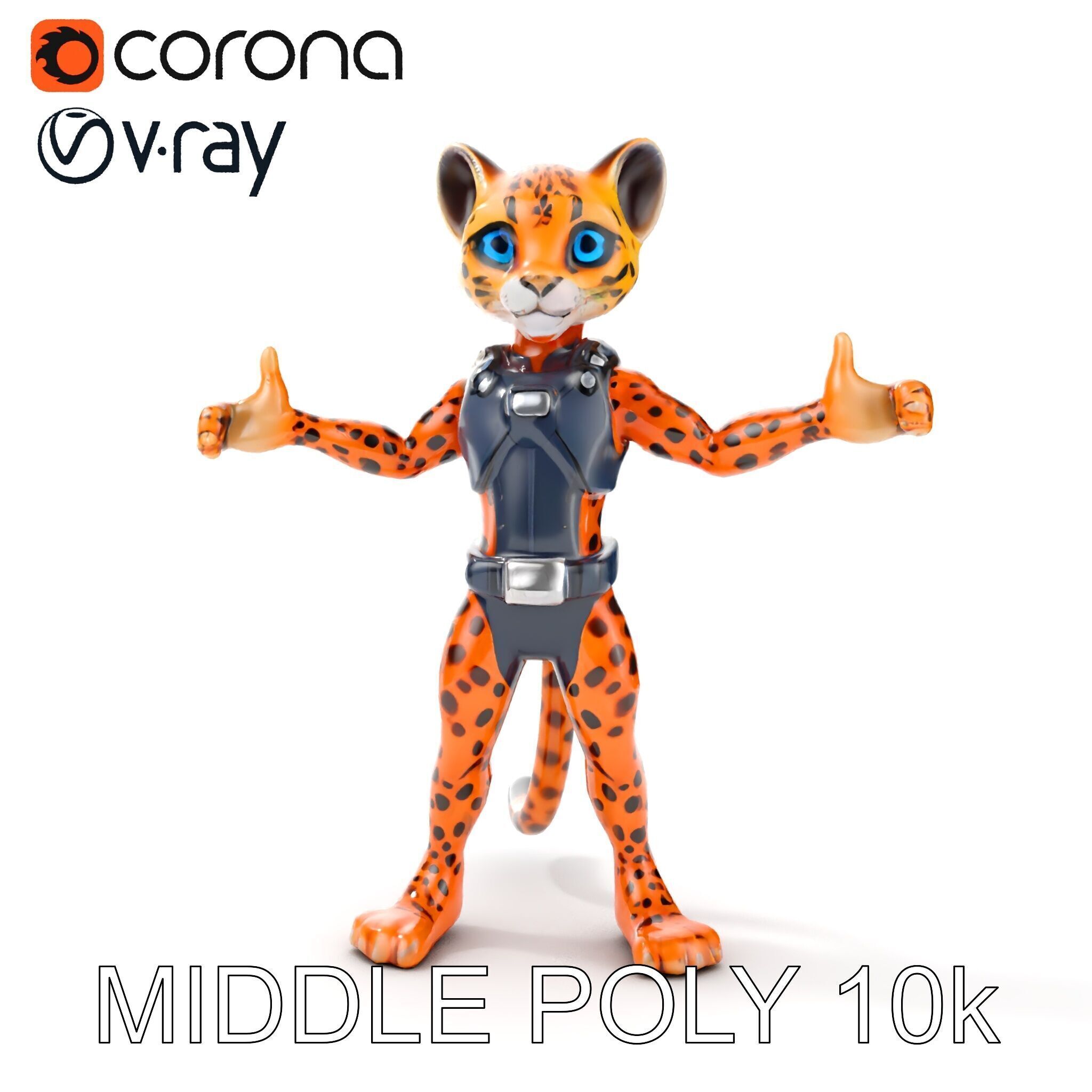 Cheetah Warrior Character Model with Armor and Blue Eyes Low-poly 3D model_38
