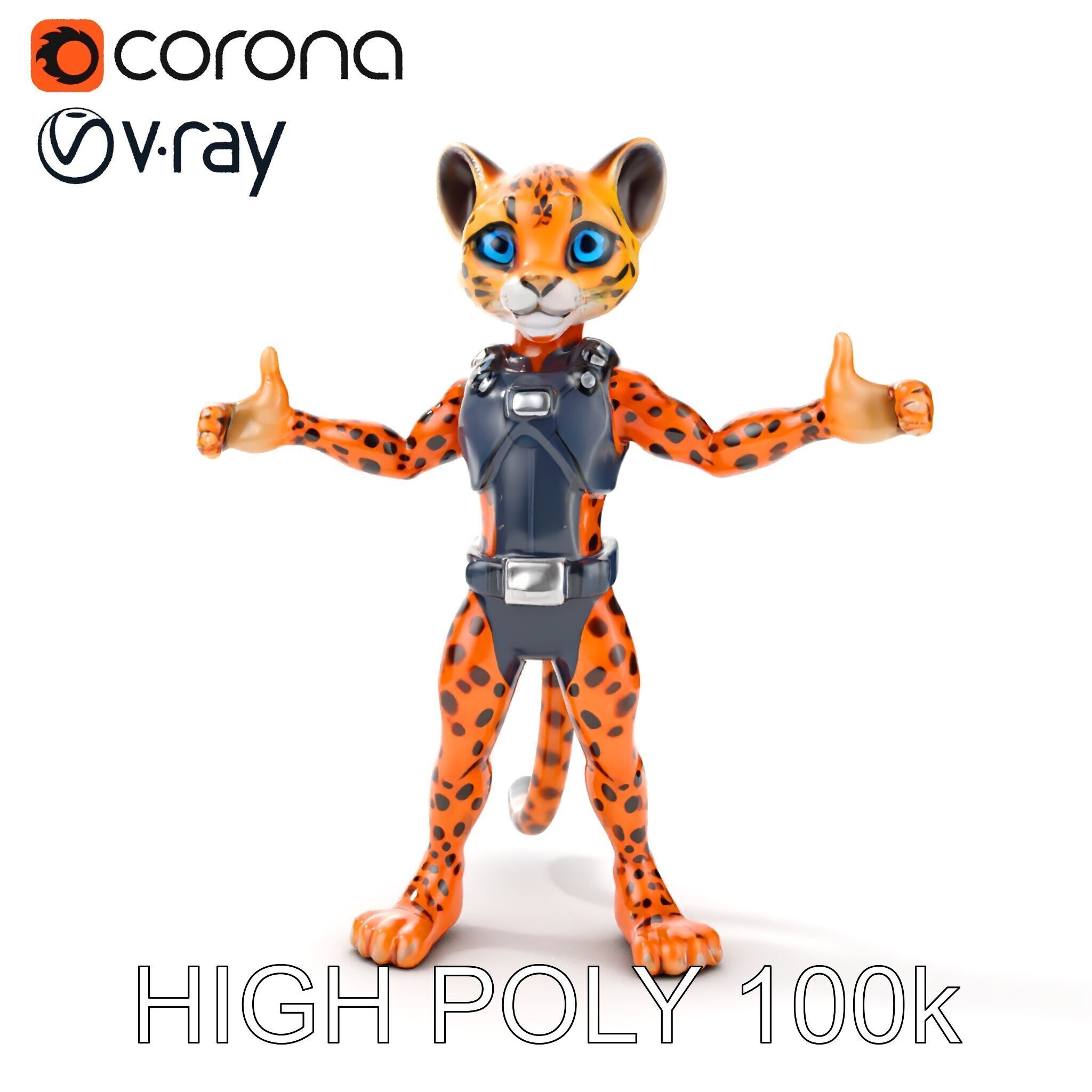 Cheetah Warrior Character Model with Armor and Blue Eyes Low-poly 3D model_18