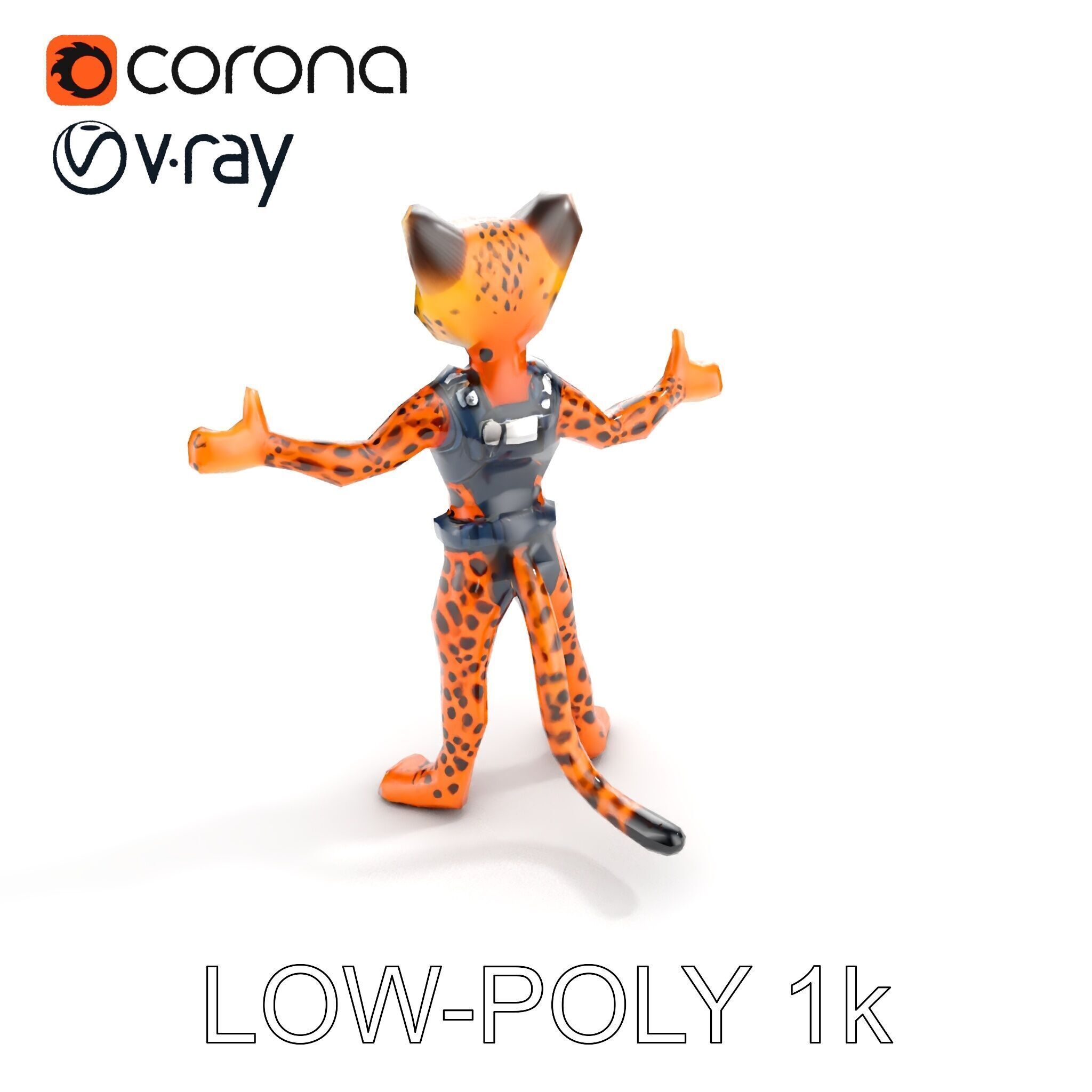 Cheetah Warrior Character Model with Armor and Blue Eyes Low-poly 3D model_33