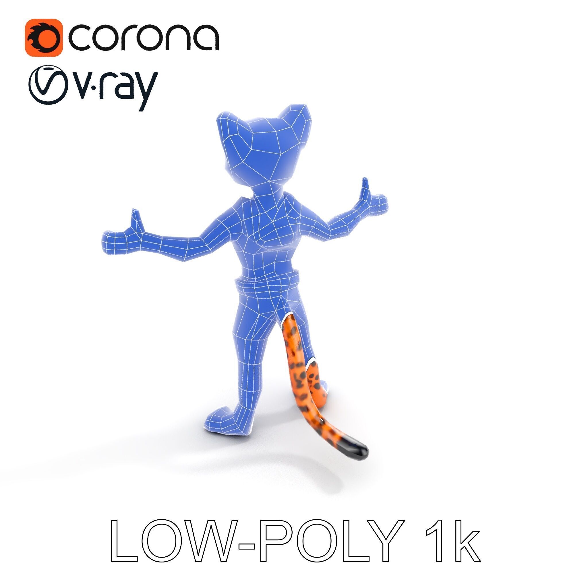 Cheetah Warrior Character Model with Armor and Blue Eyes Low-poly 3D model_8