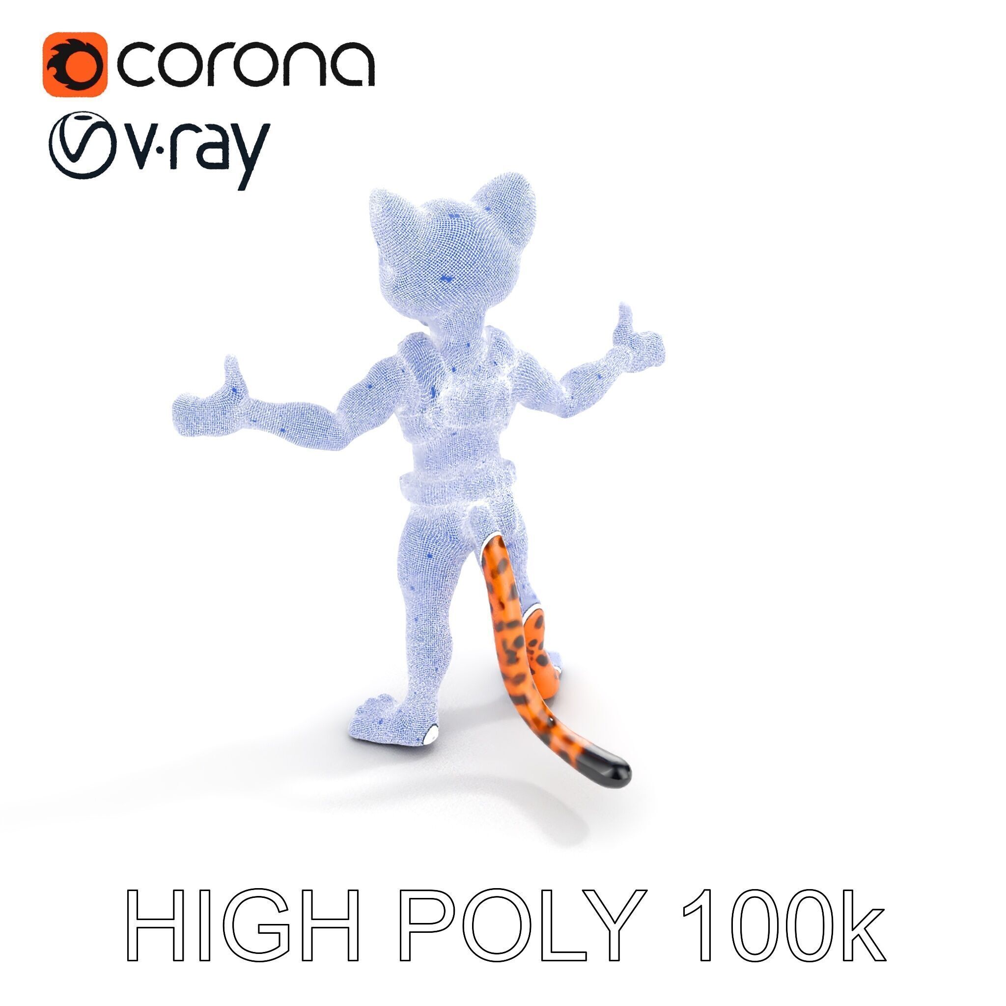 Cheetah Warrior Character Model with Armor and Blue Eyes Low-poly 3D model_21