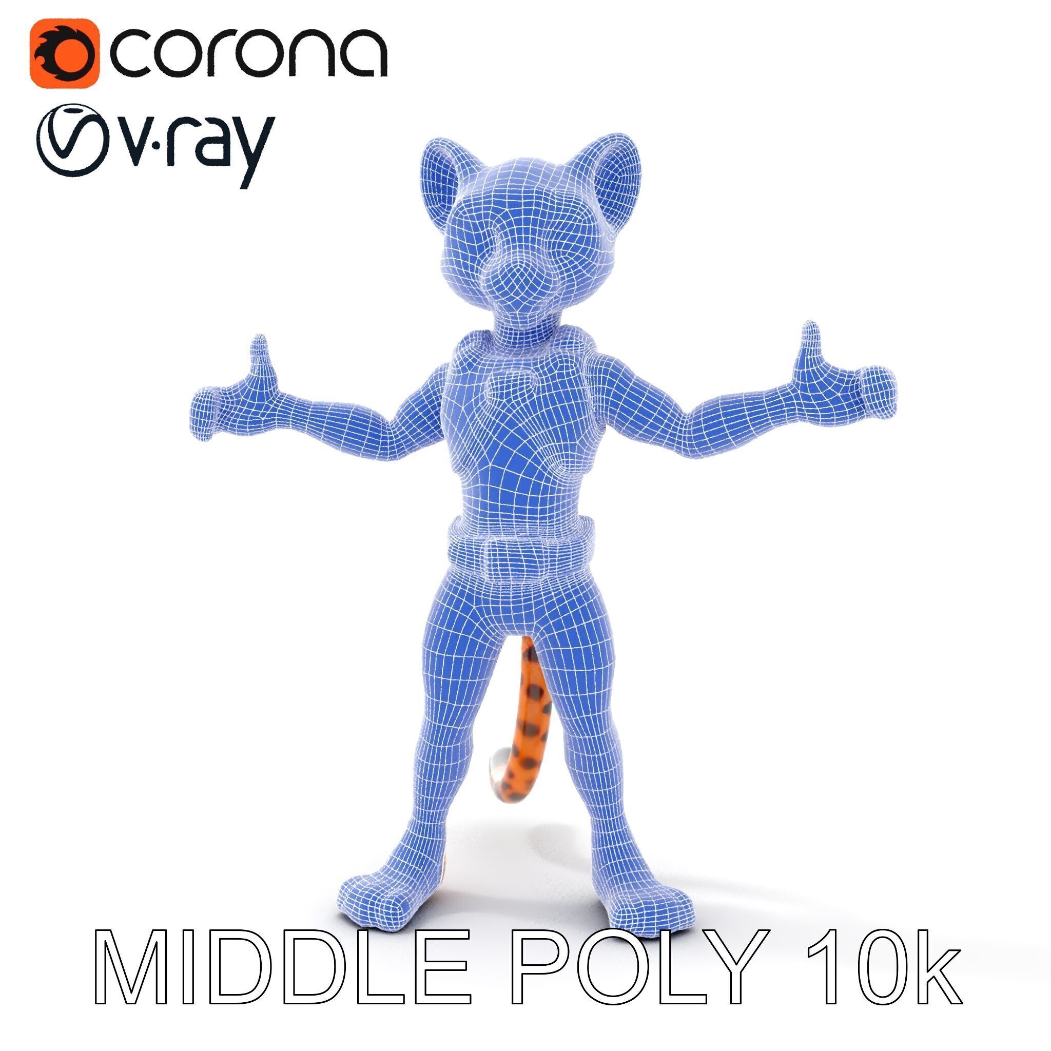 Cheetah Warrior Character Model with Armor and Blue Eyes Low-poly 3D model_29