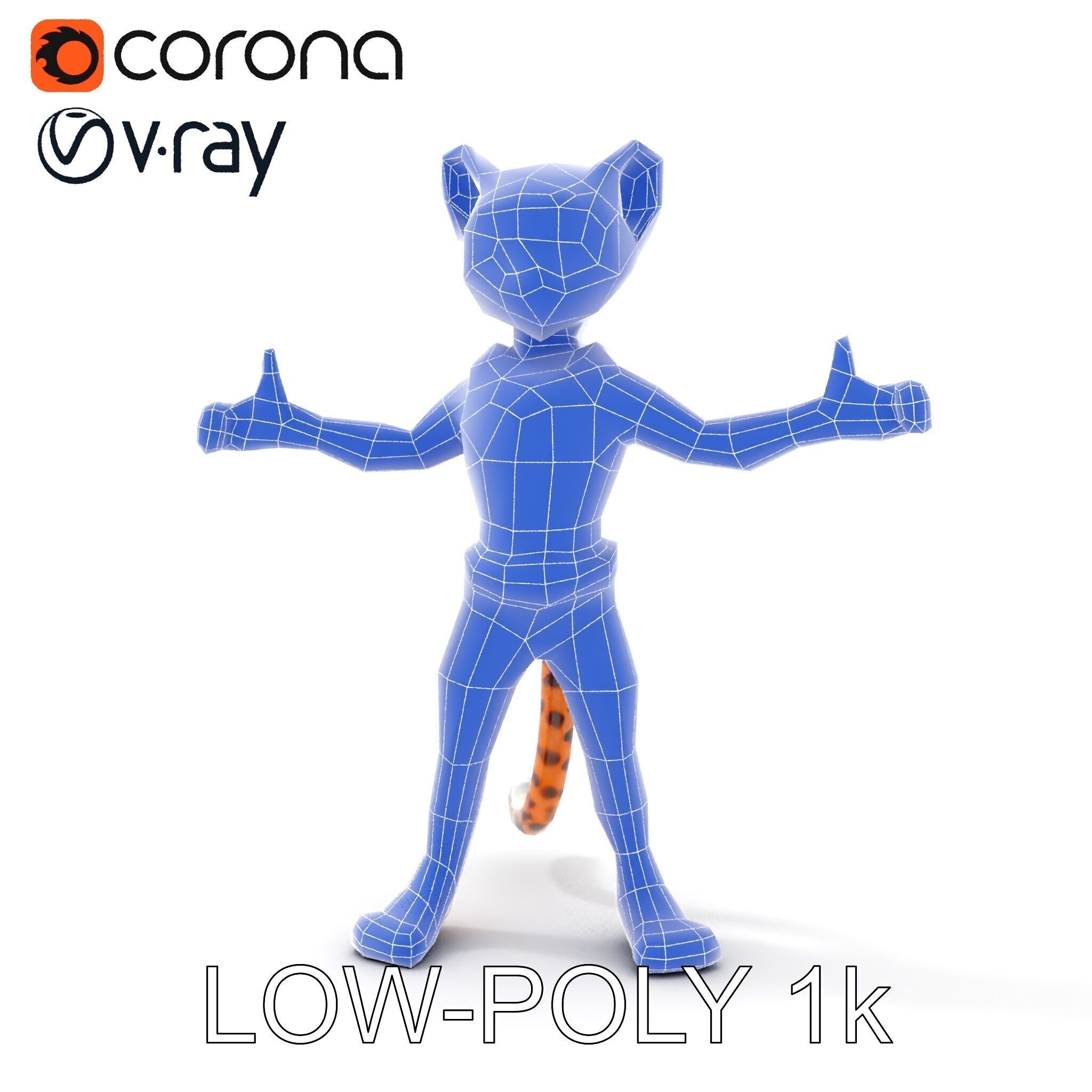 Cheetah Warrior Character Model with Armor and Blue Eyes Low-poly 3D model_14