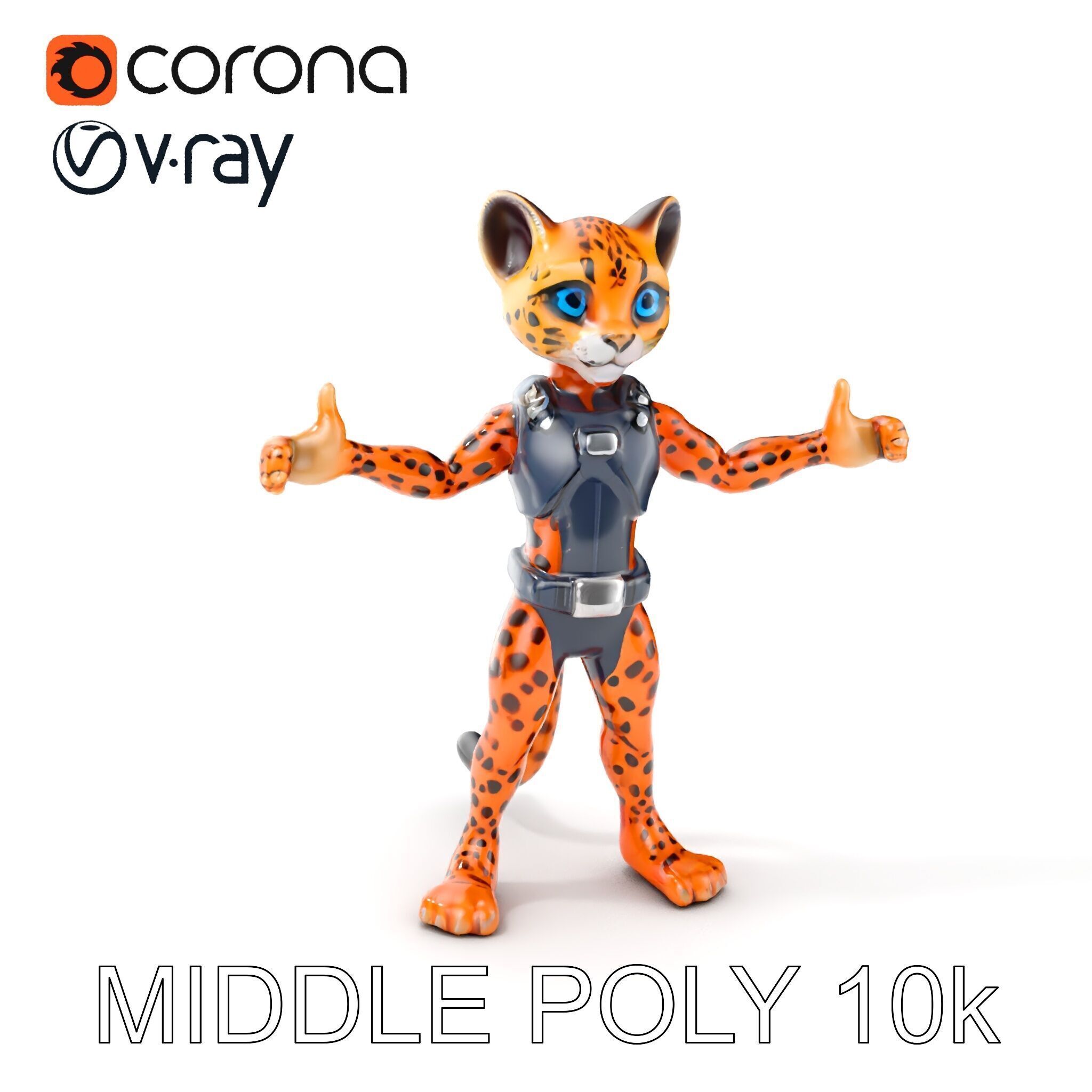 Cheetah Warrior Character Model with Armor and Blue Eyes Low-poly 3D model_32