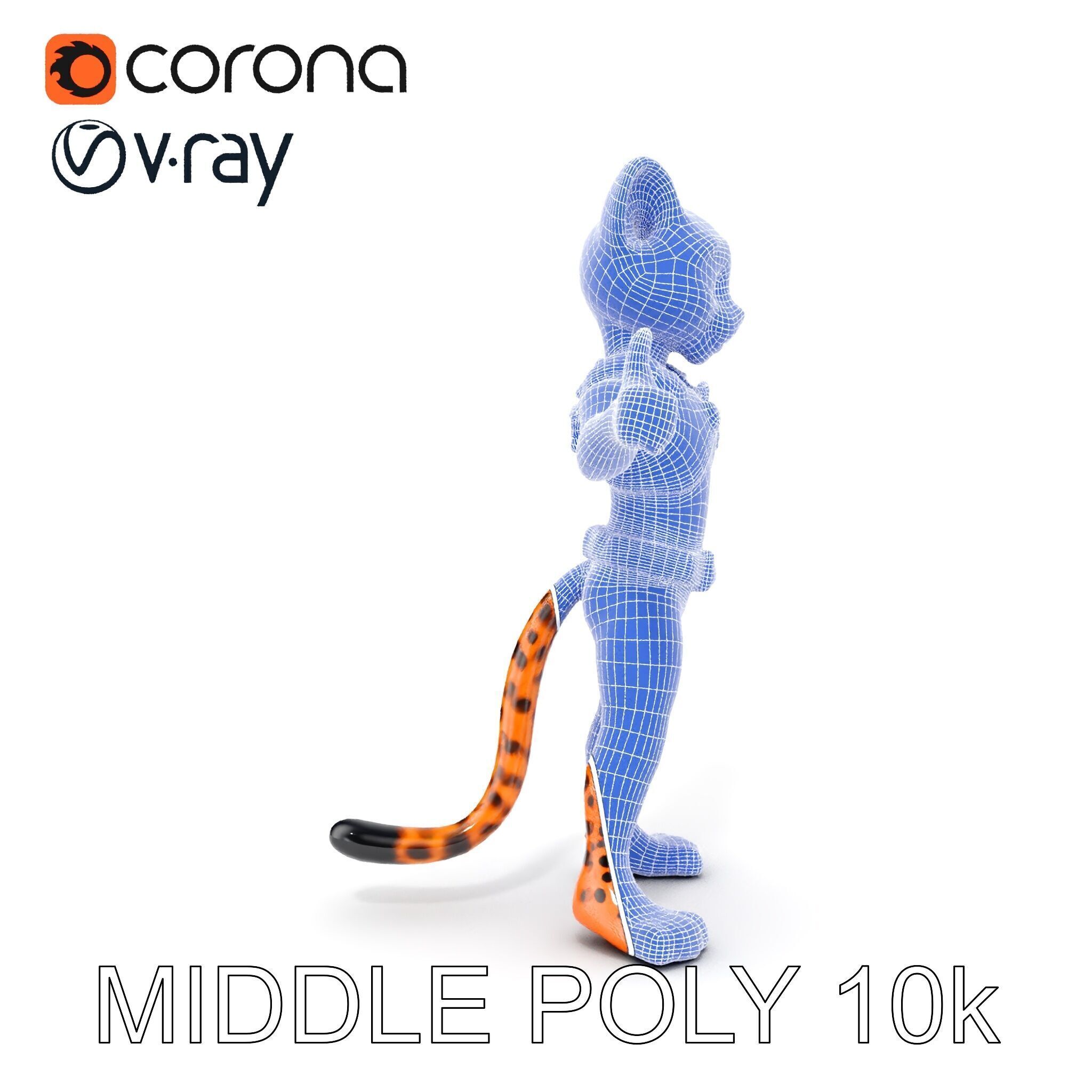 Cheetah Warrior Character Model with Armor and Blue Eyes Low-poly 3D model_7