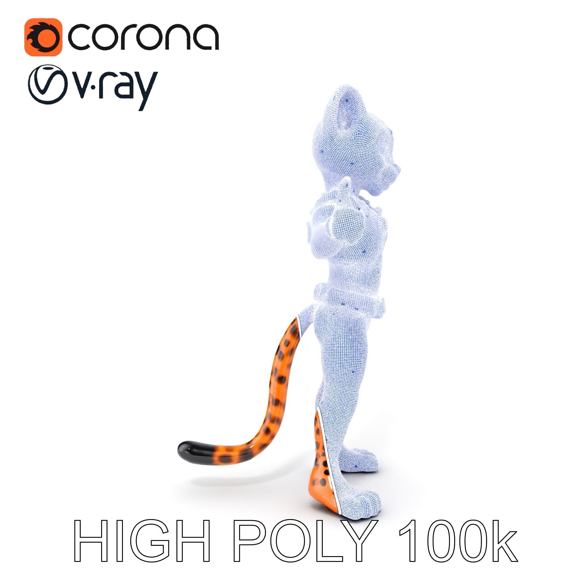Cheetah Warrior Character Model with Armor and Blue Eyes Low-poly 3D model_28