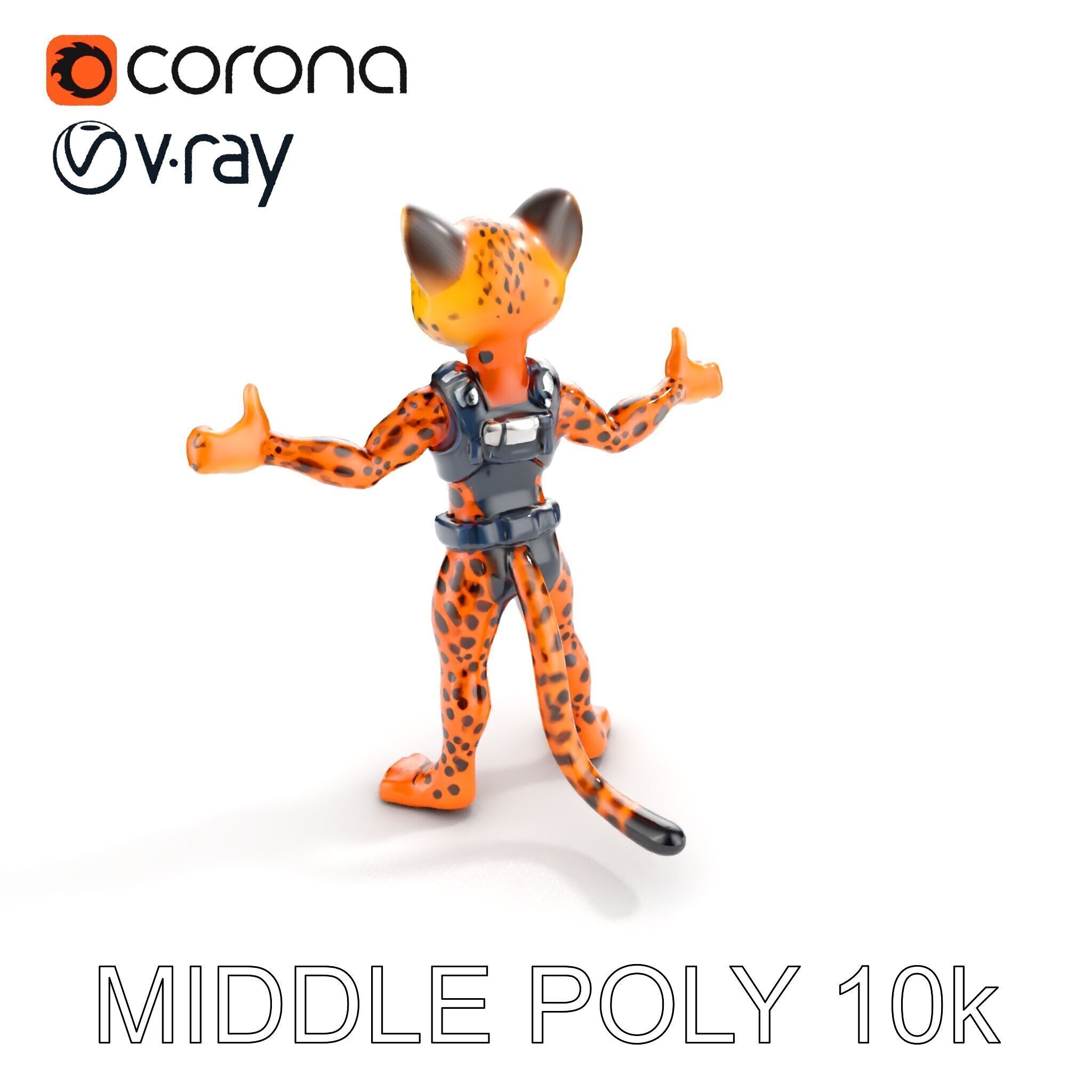 Cheetah Warrior Character Model with Armor and Blue Eyes Low-poly 3D model_37