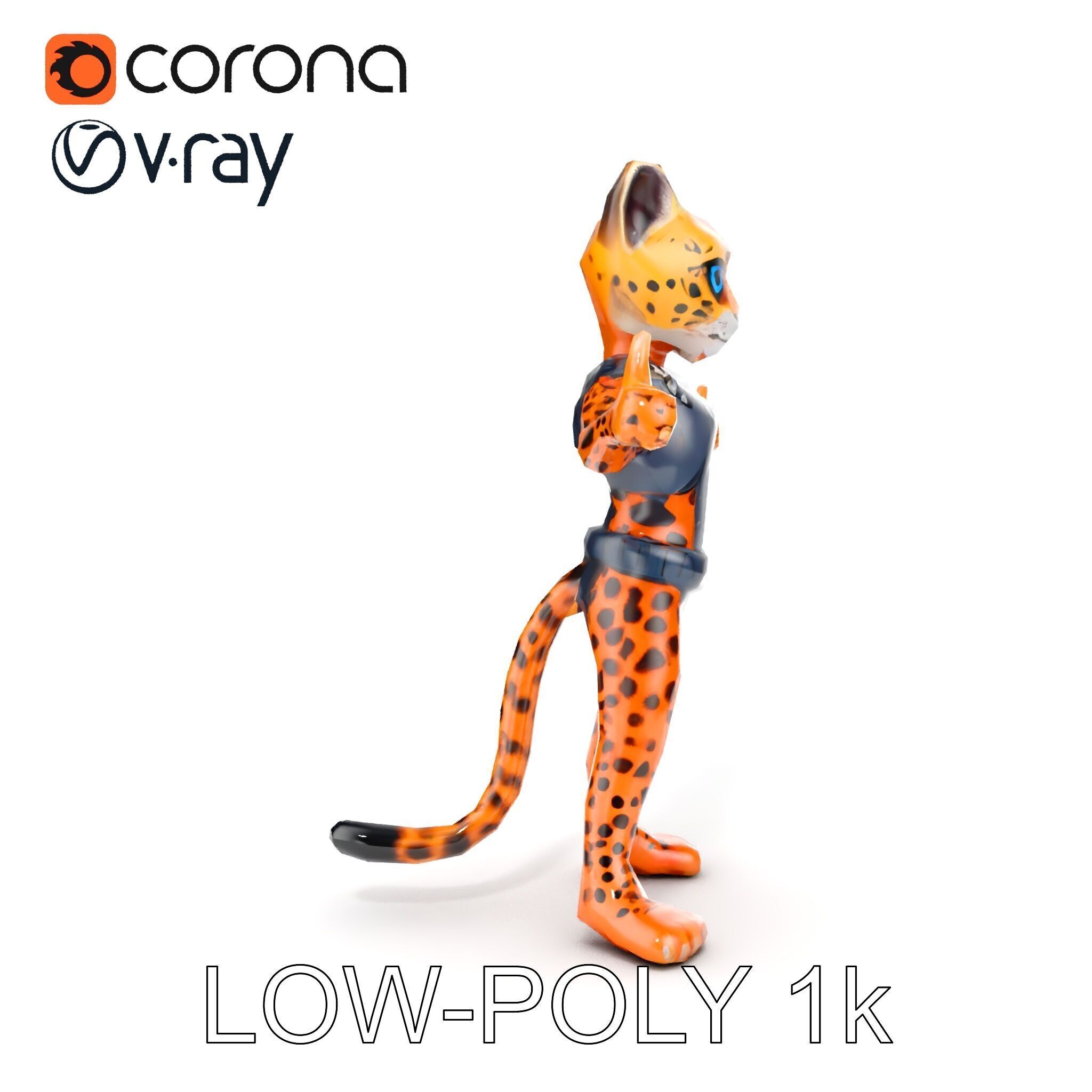 Cheetah Warrior Character Model with Armor and Blue Eyes Low-poly 3D model_27