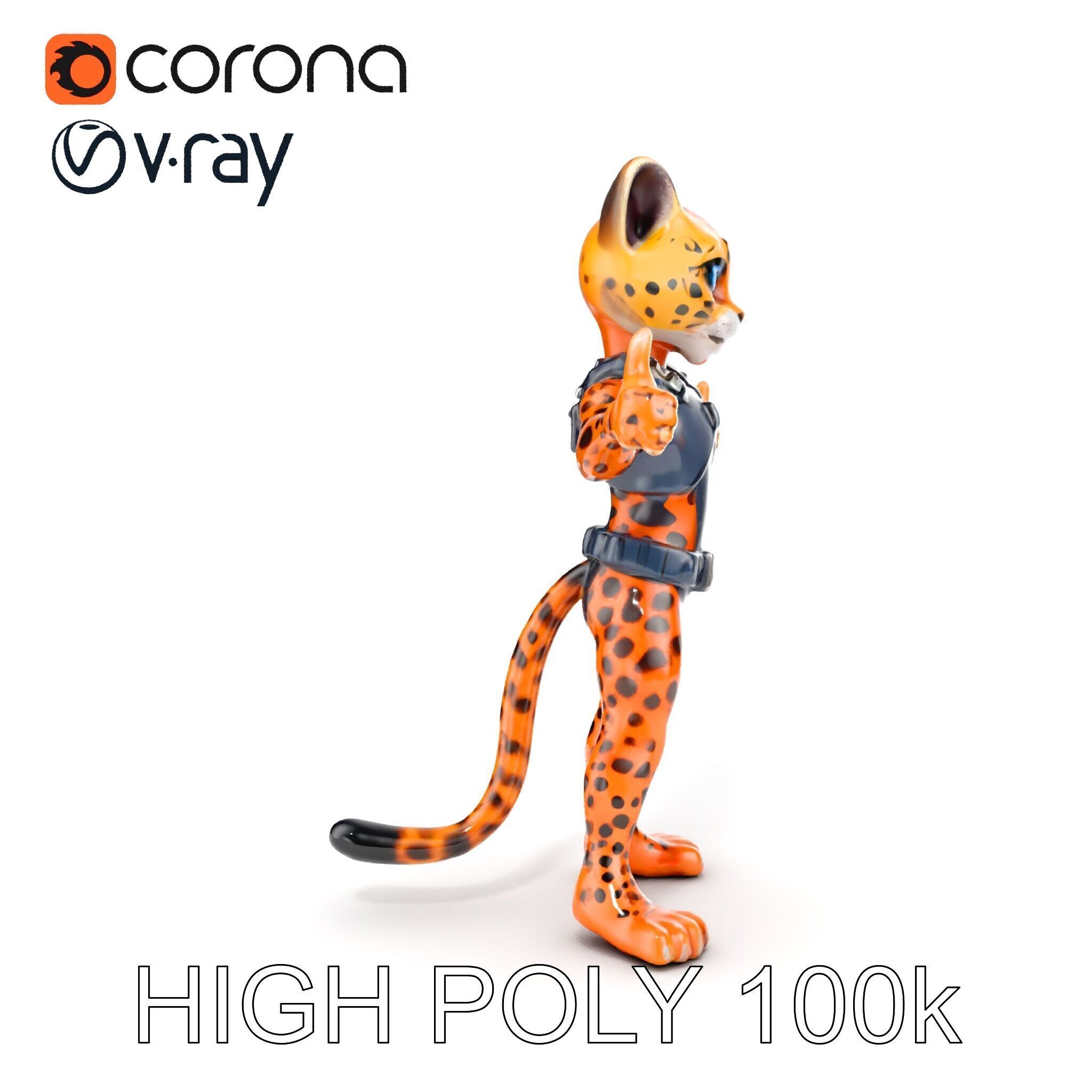 Cheetah Warrior Character Model with Armor and Blue Eyes Low-poly 3D model_12