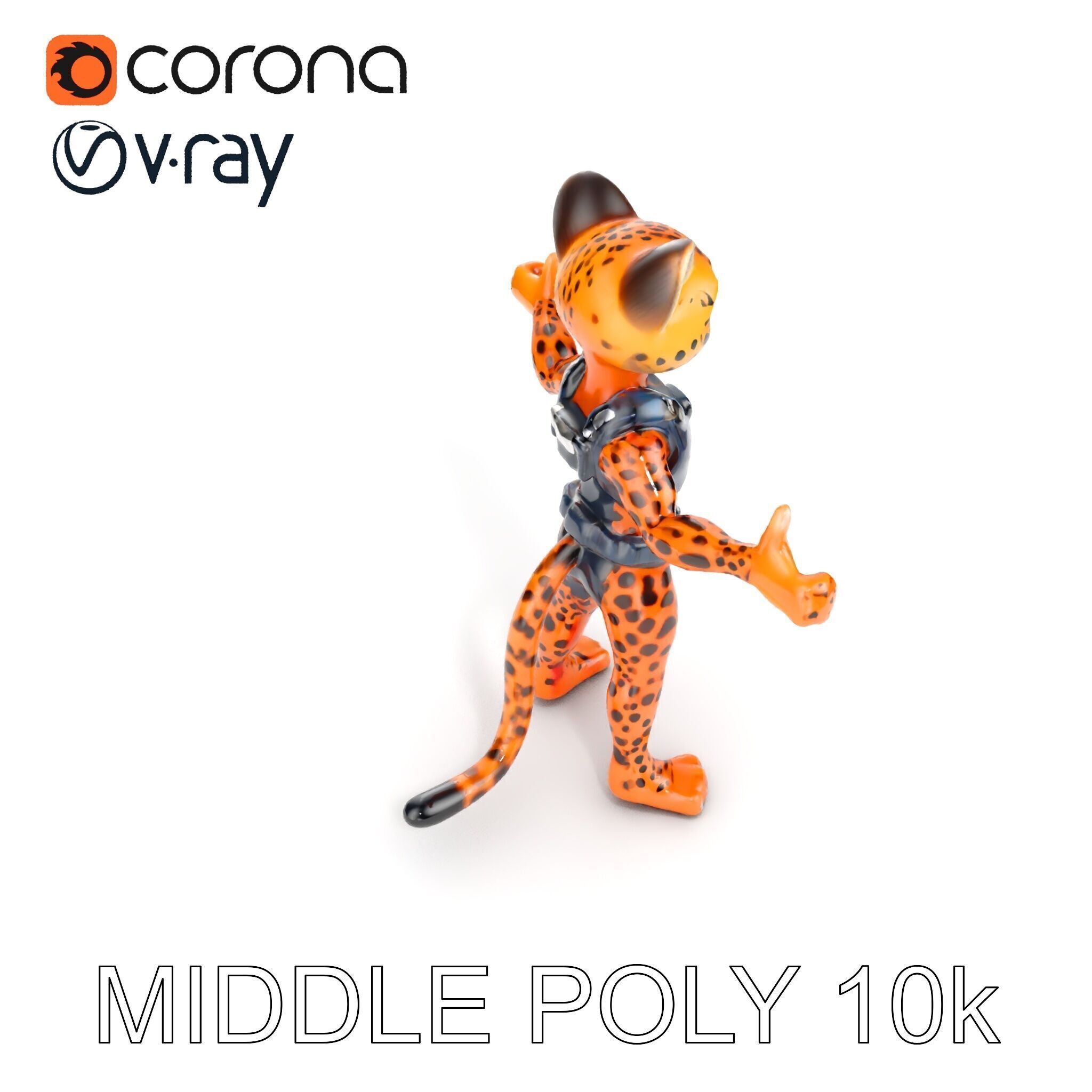 Cheetah Warrior Character Model with Armor and Blue Eyes Low-poly 3D model_35