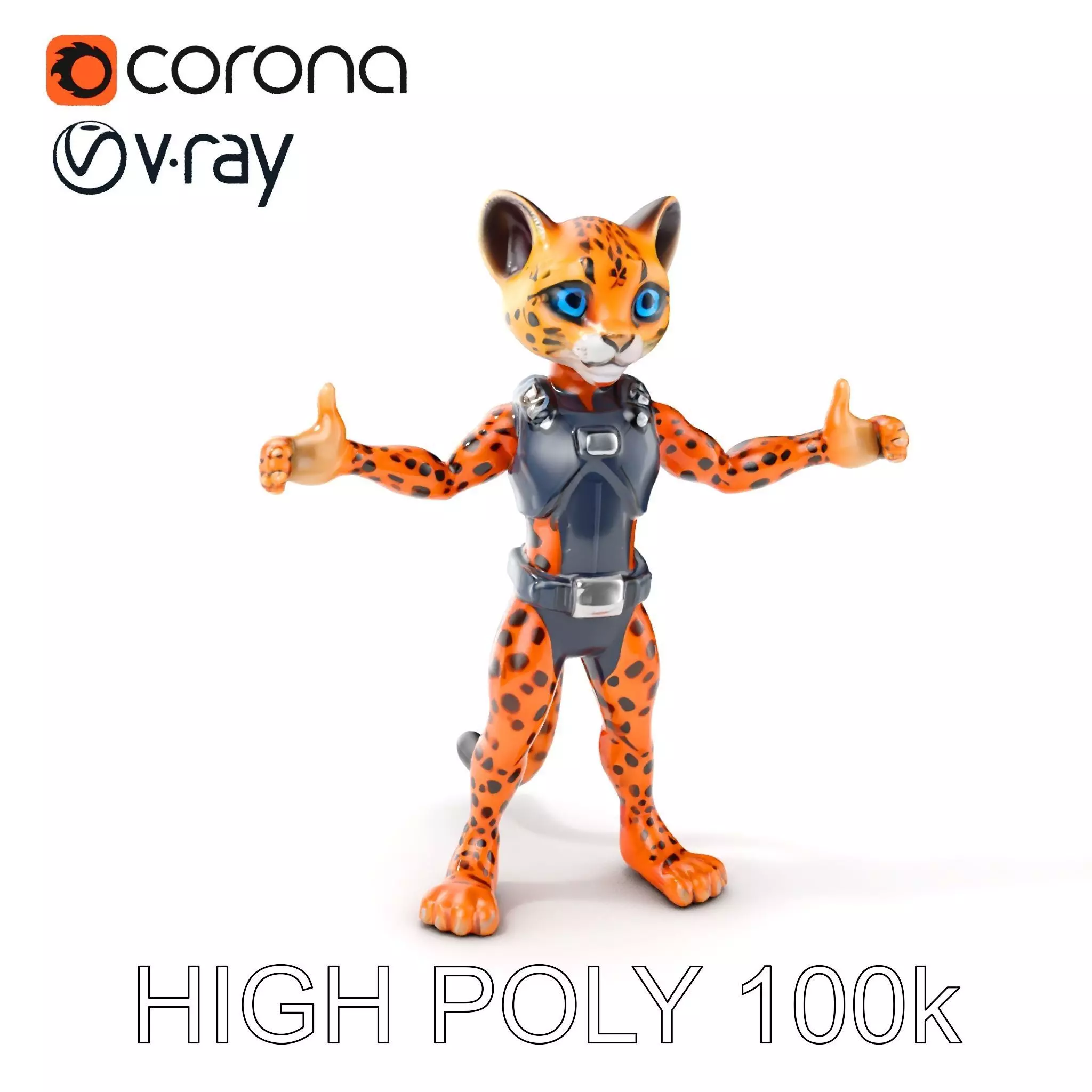Cheetah Warrior Character Model with Armor and Blue Eyes Low-poly 3D model_0