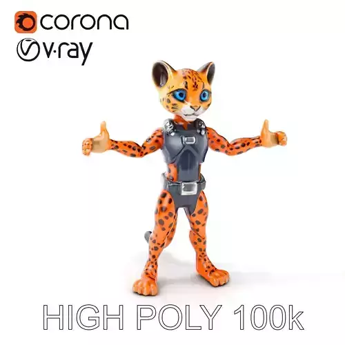 Cheetah Warrior Character Model with Armor and Blue Eyes