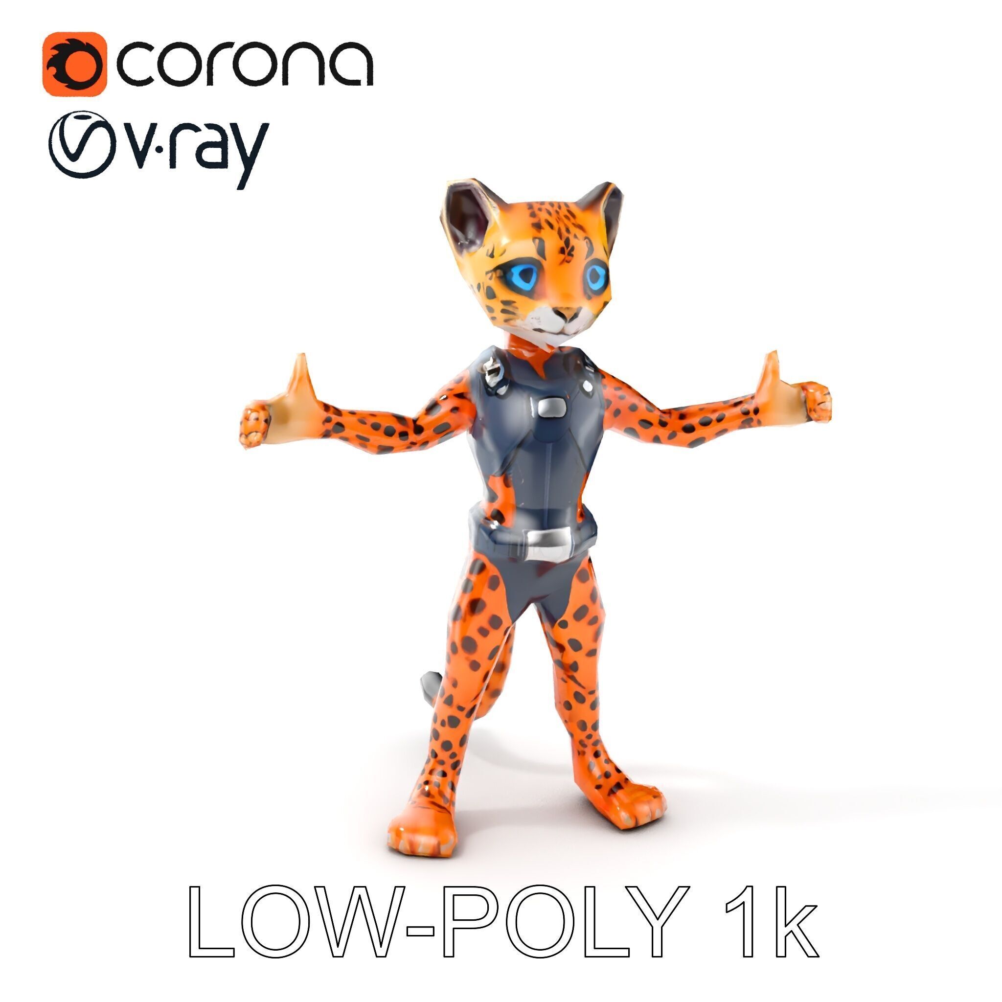 Cheetah Warrior Character Model with Armor and Blue Eyes Low-poly 3D model_11