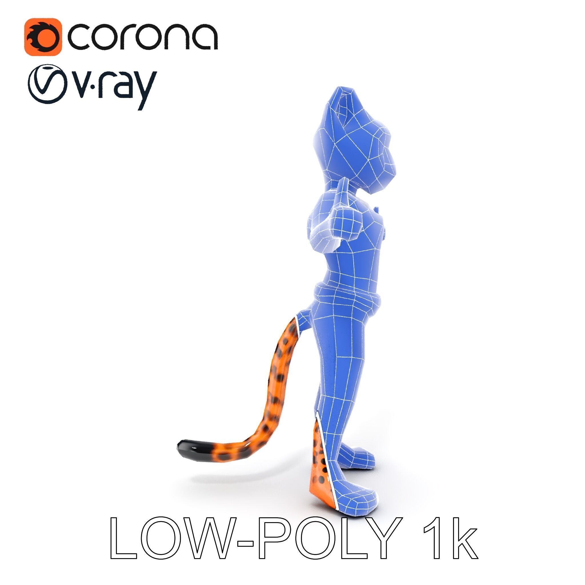 Cheetah Warrior Character Model with Armor and Blue Eyes Low-poly 3D model_30