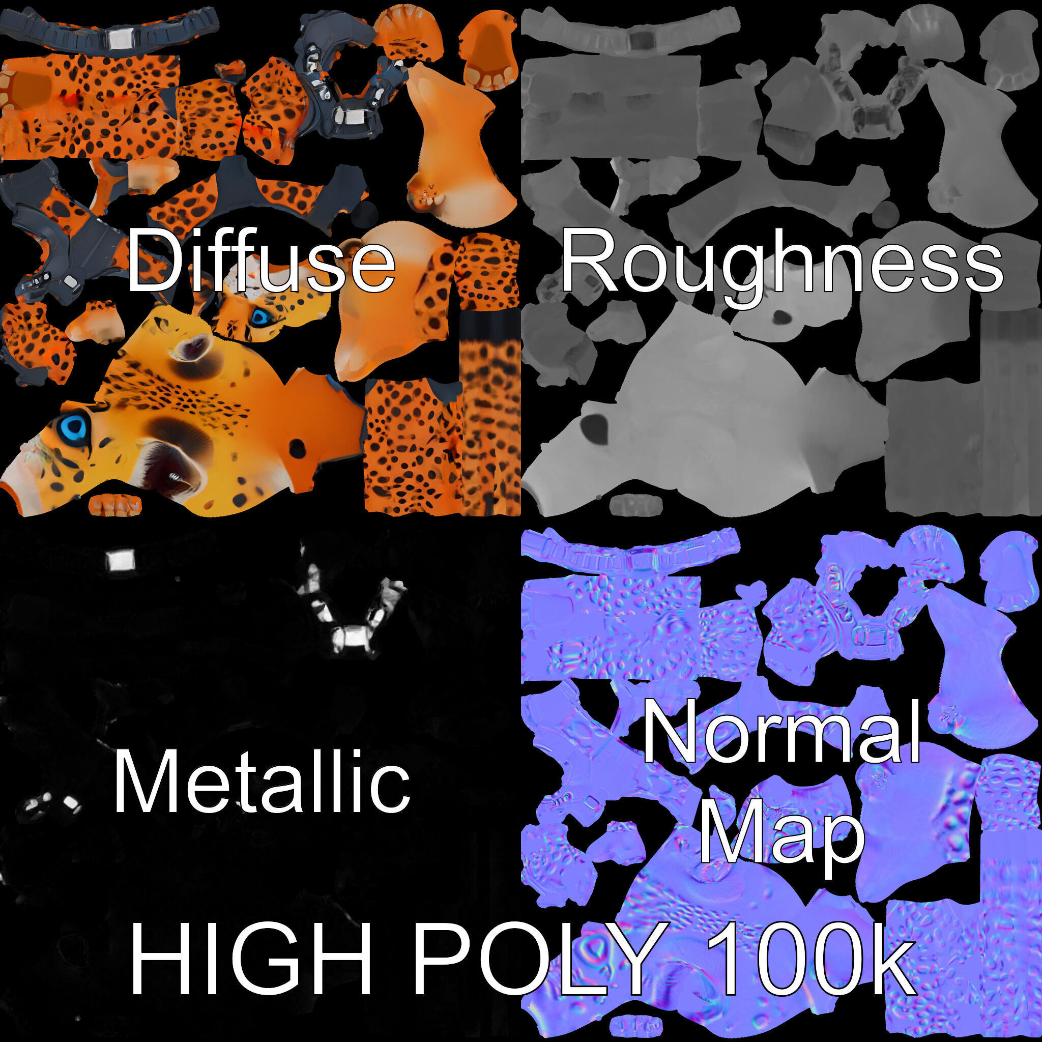 Cheetah Warrior Character Model with Armor and Blue Eyes Low-poly 3D model_4