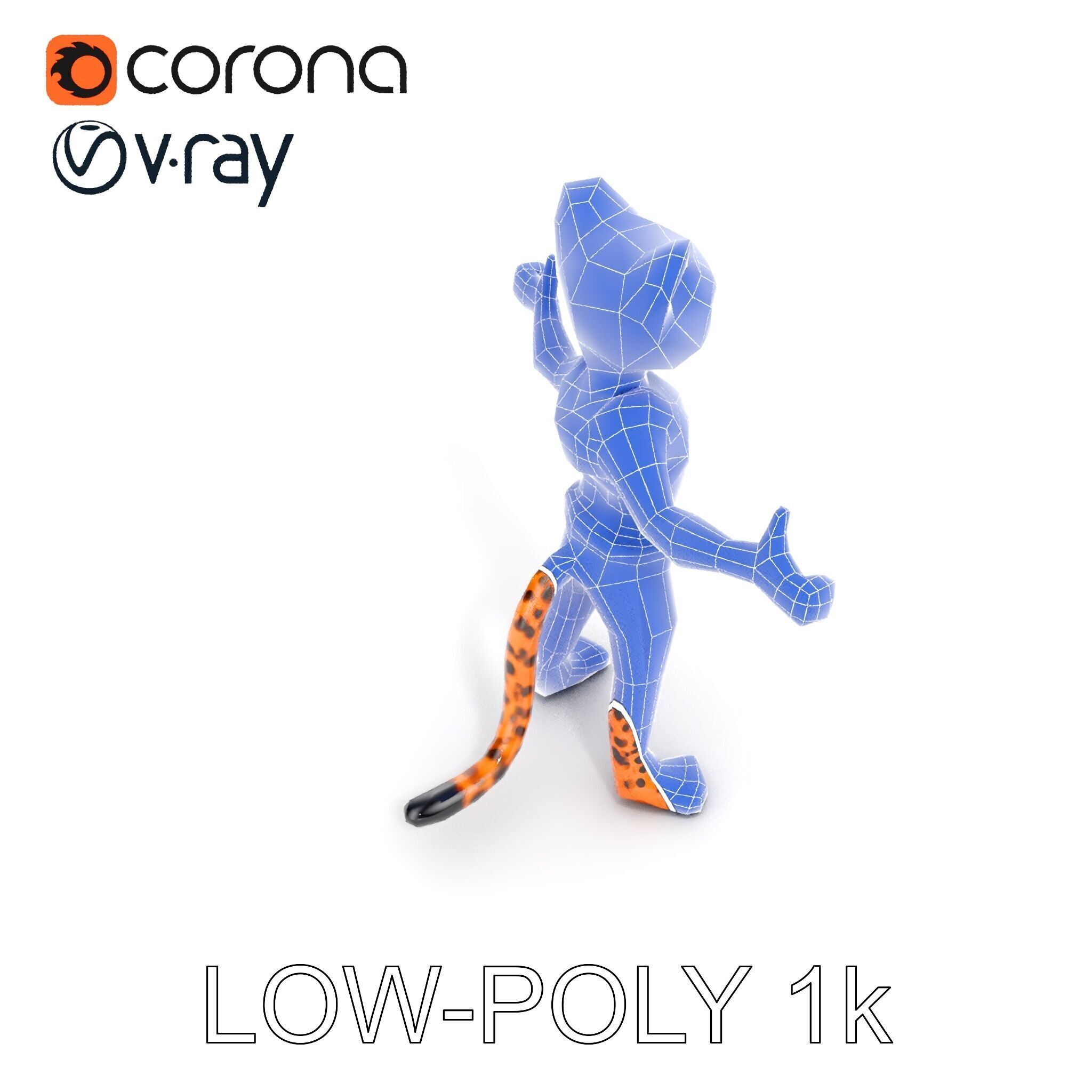 Cheetah Warrior Character Model with Armor and Blue Eyes Low-poly 3D model_25