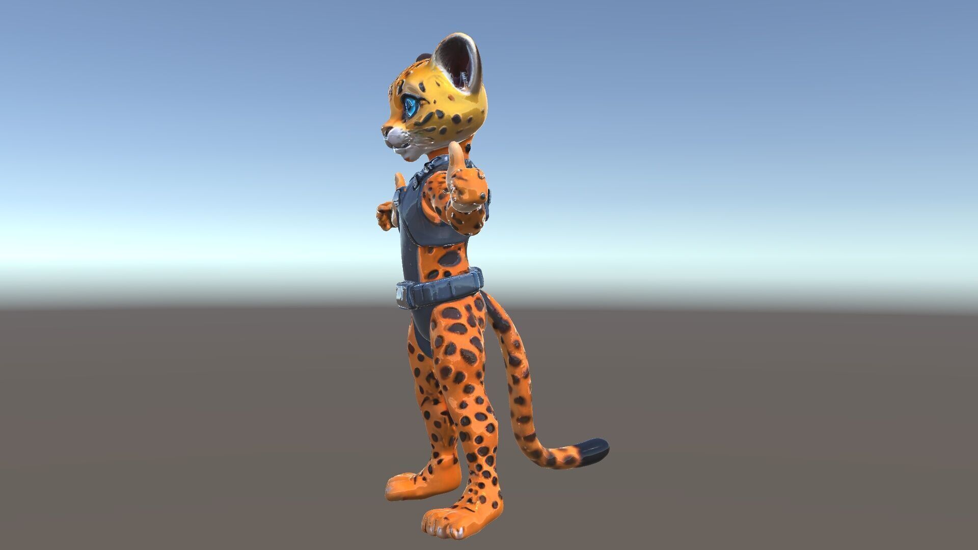 Cheetah Warrior Character Model with Armor and Blue Eyes Low-poly 3D model_6