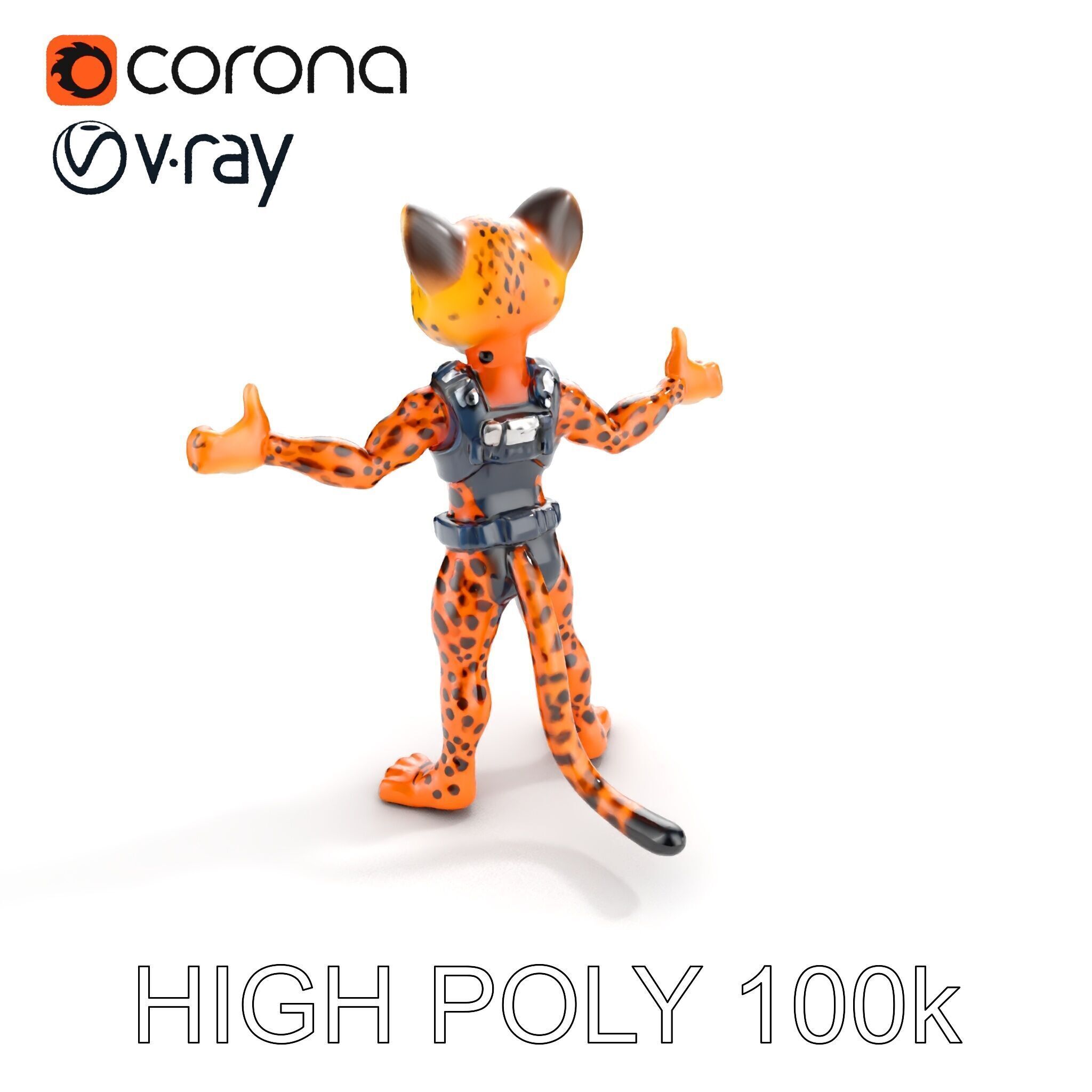Cheetah Warrior Character Model with Armor and Blue Eyes Low-poly 3D model_9