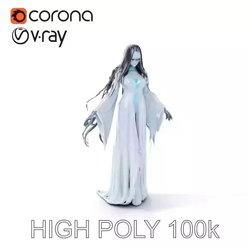 Ethereal Ghostly Woman in Flowing Dress with Glowing Elements Low-poly 3D model