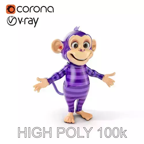 Purple Striped Monkey Character Model  Fun  Expressive D Design