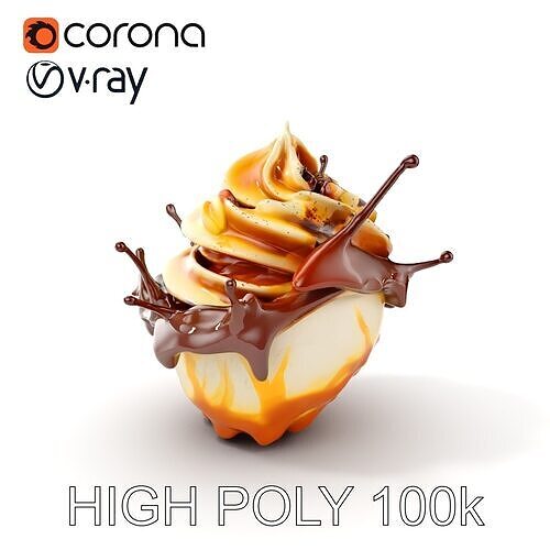 Delicious Swirl Chocolate Ice Cream with Splash Model Pack Low-poly 3D model