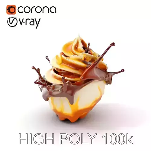 Delicious Swirl Chocolate Ice Cream with Splash Model Pack Low-poly 3D model