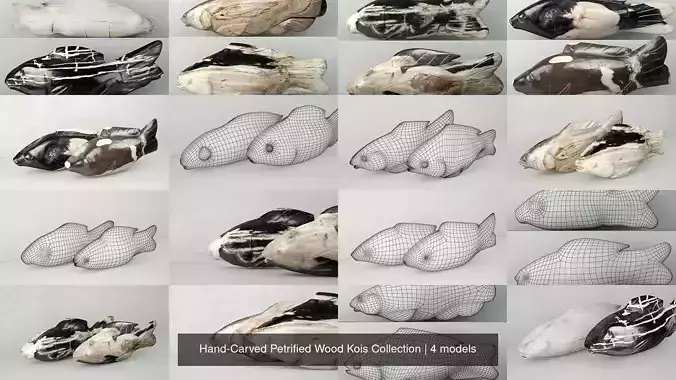 Hand-Carved Petrified Wood Kois Collection 