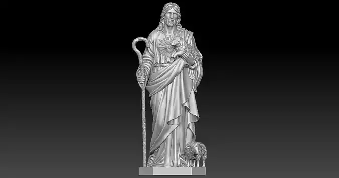 Statue of Jesus and sheep