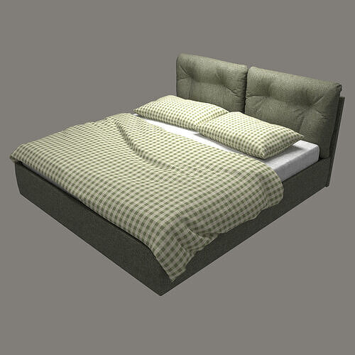 Green Upholstered King size Bed Frame with Cushions Headboard  Low-poly 3D model