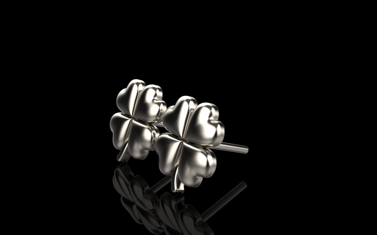 Clover heart stud earring model 1080 3D print model_22