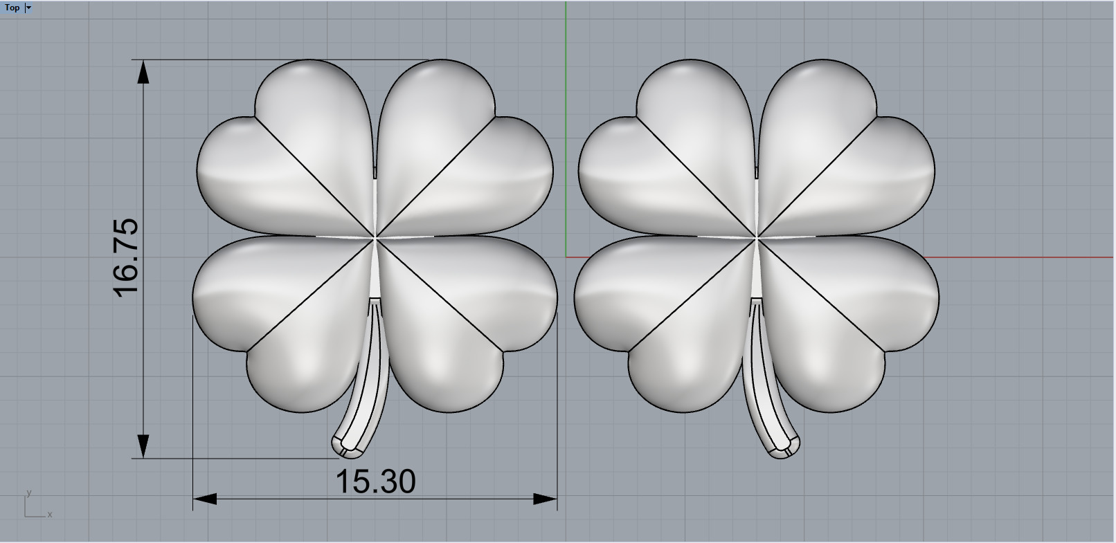 Clover heart stud earring model 1080 3D print model_5