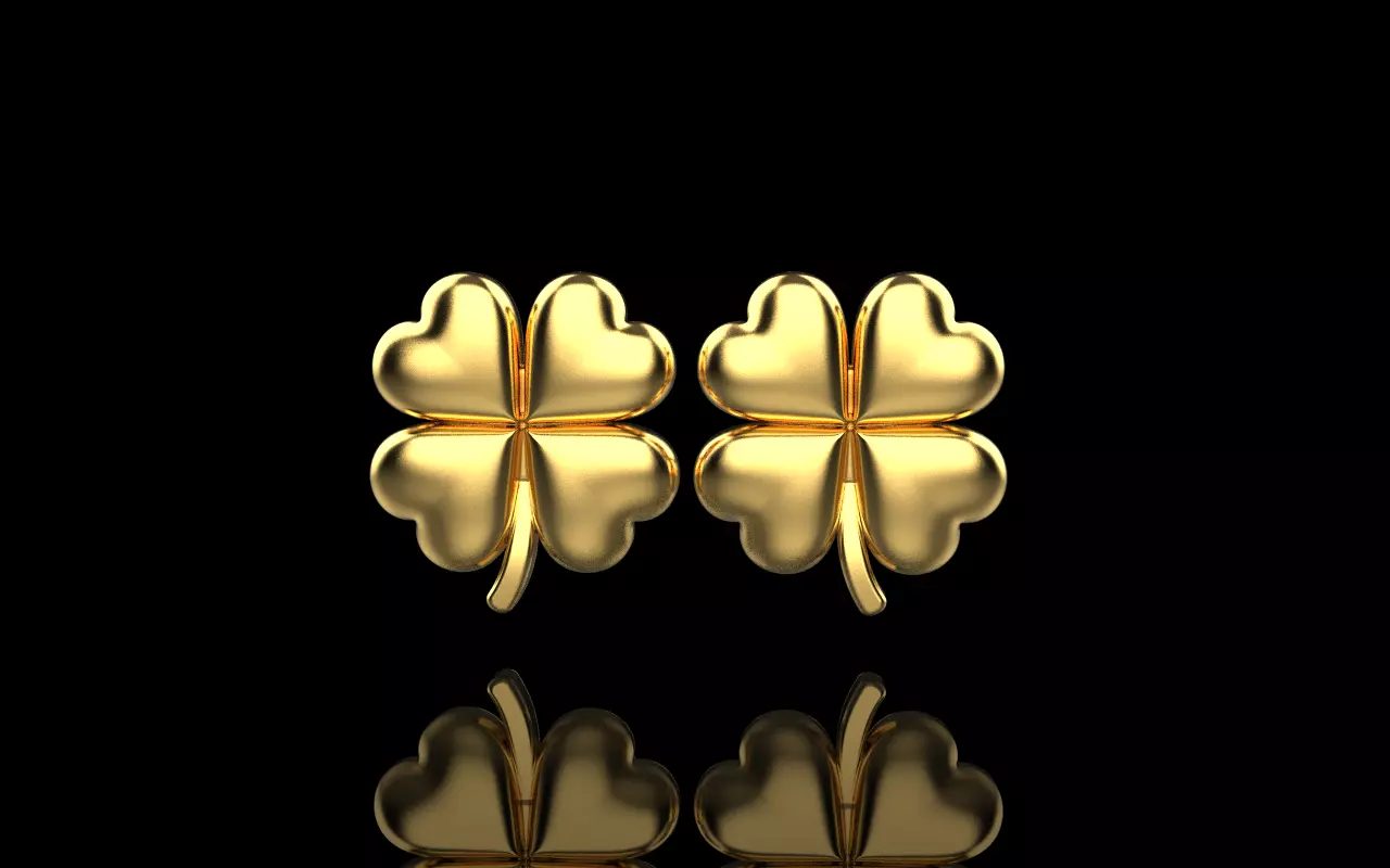 Clover heart stud earring model 1080 3D print model_0