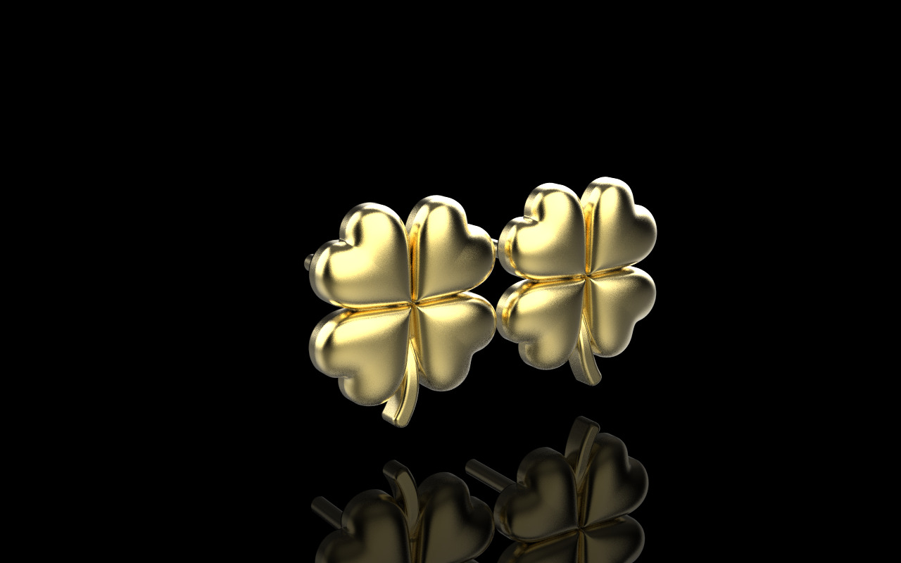 Clover heart stud earring model 1080 3D print model_15