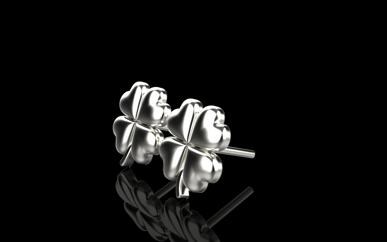 Clover heart stud earring model 1080 3D print model_2