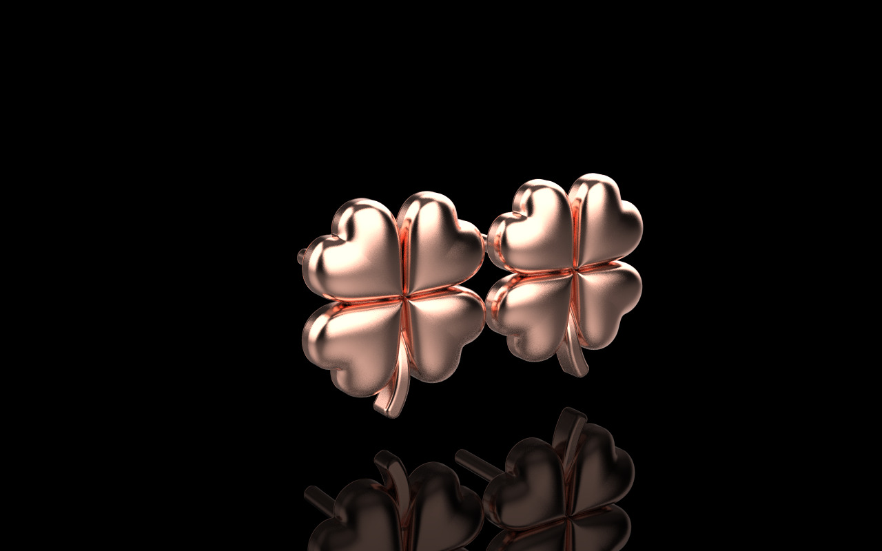 Clover heart stud earring model 1080 3D print model_17