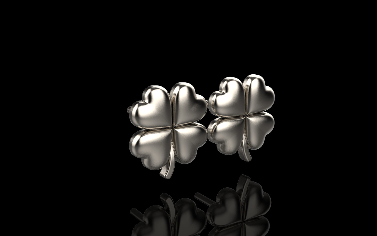 Clover heart stud earring model 1080 3D print model_1