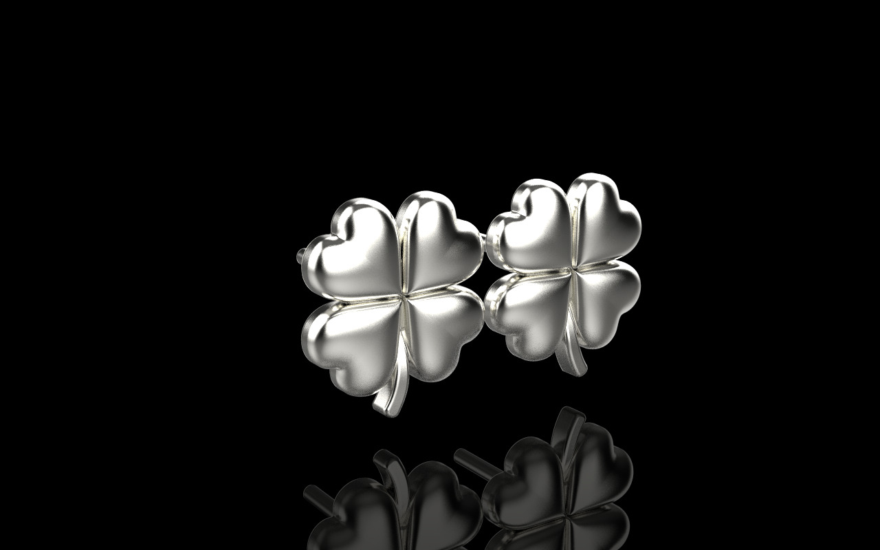 Clover heart stud earring model 1080 3D print model_18