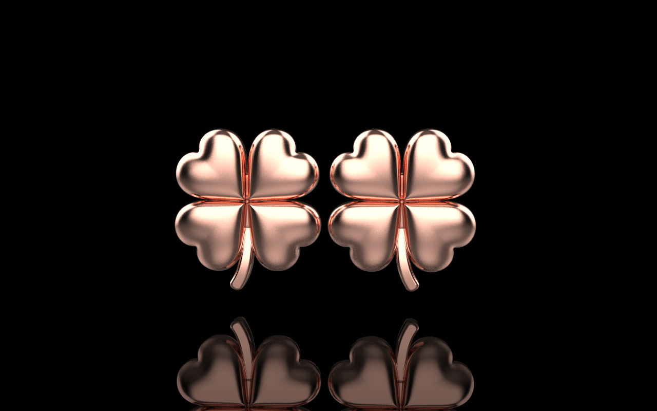 Clover heart stud earring model 1080 3D print model_12